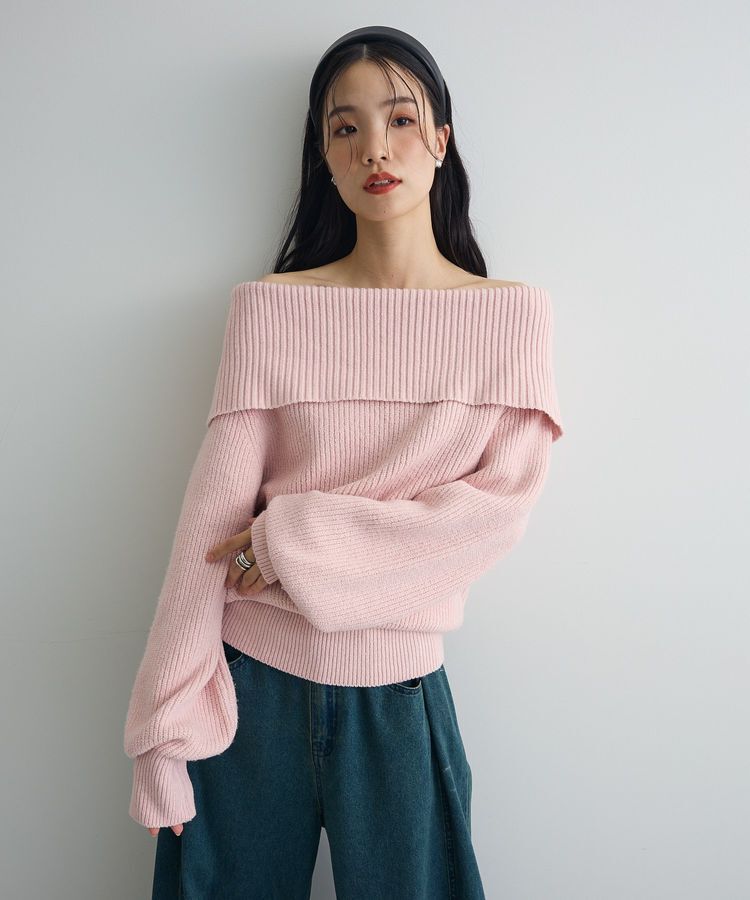 AnriettMusee「オフショルダーニット」|ニット・セーター|Pink