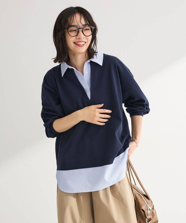 Green Parks「衿レイヤードッキングチュニック」|Tシャツ・カットソー|Navy