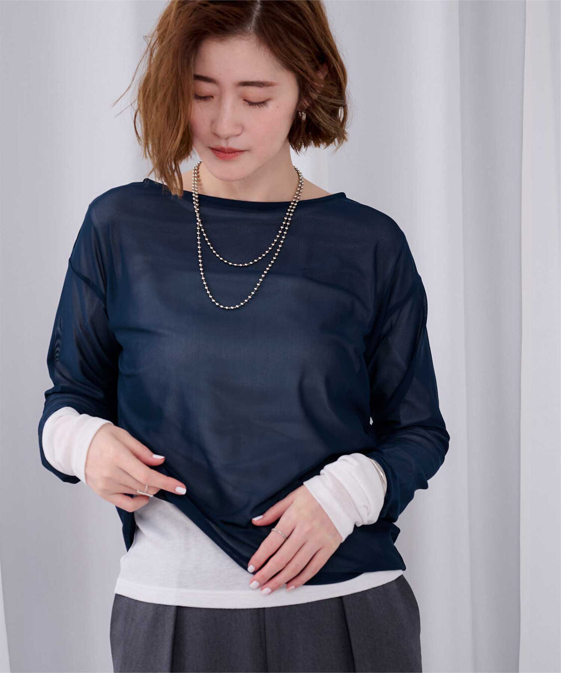 ur's「シアーボートネックプルオーバー」|Tシャツ・カットソー|ネイビー