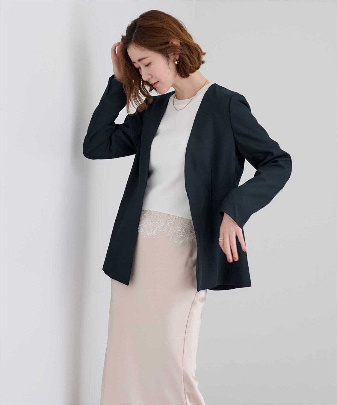 ur's「ベーシックカラーレスジャケット」|ノーカラージャケット|