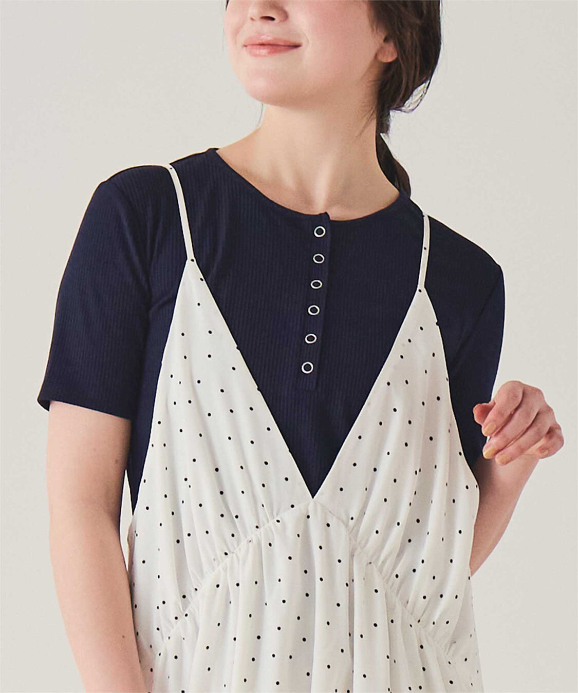 titivate「機能性リブカットソーヘンリーネックトップス」|Tシャツ・カットソー|ネイビー