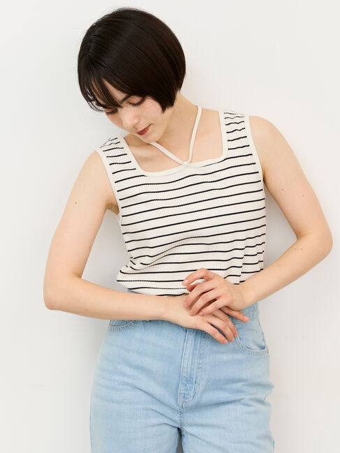 Samansa Mos2「【接触冷感・抗菌防臭】前後2WAYリボン付きタンク」|Tシャツ・カットソー|