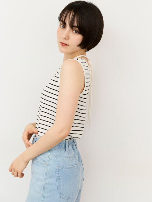 Samansa Mos2「【接触冷感・抗菌防臭】前後2WAYリボン付きタンク」|Tシャツ・カットソー|