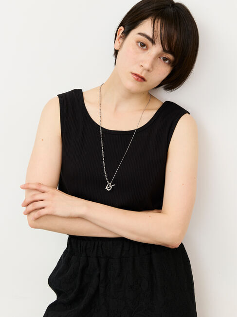 Samansa Mos2「【接触冷感・抗菌防臭】前後2WAYリボン付きタンク」|Tシャツ・カットソー|ブラック