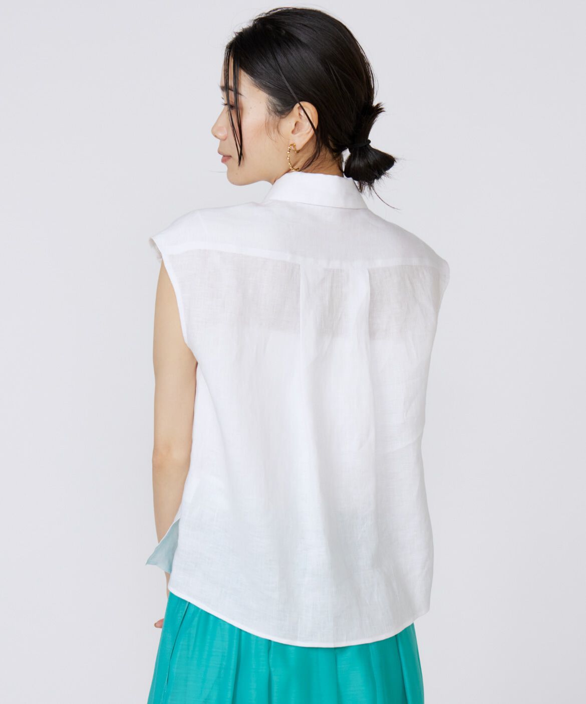 INED「《大きいサイズ》リネンフレンチスリーブシャツブラウス」|シャツ・ブラウス|