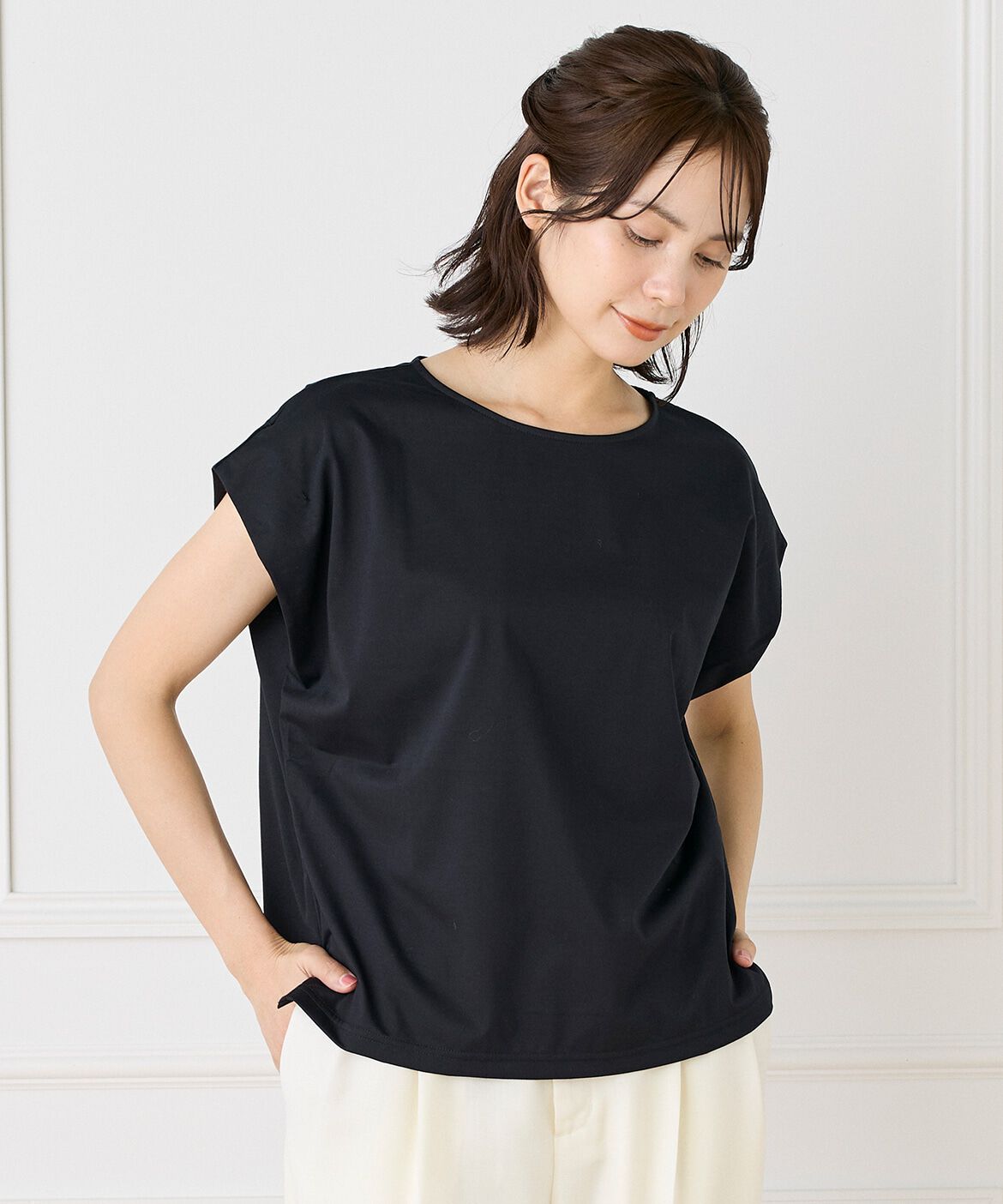 INED「《大きいサイズ》ショートスリーブコクーントップス」|Tシャツ・カットソー|