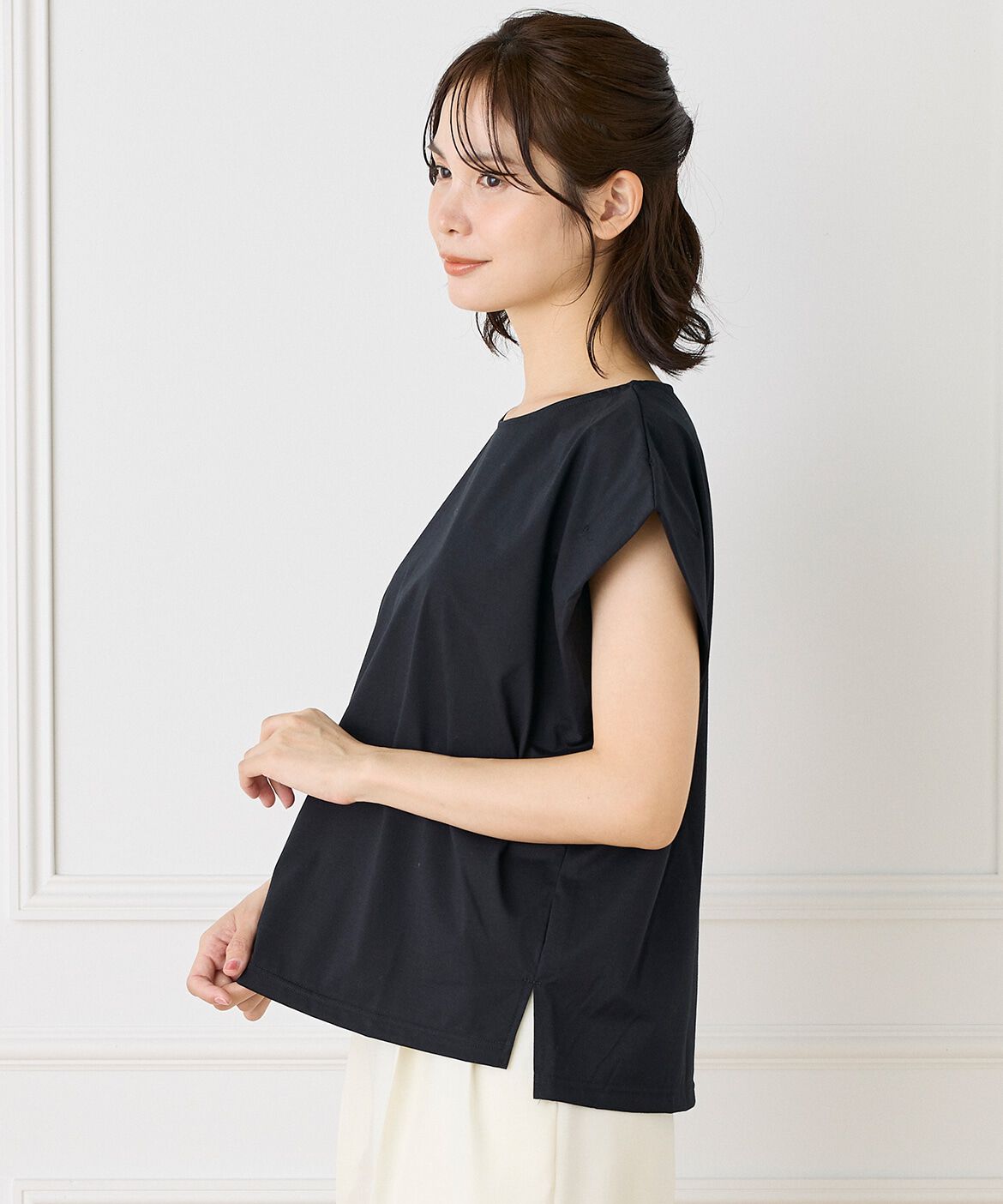 INED「《大きいサイズ》ショートスリーブコクーントップス」|Tシャツ・カットソー|