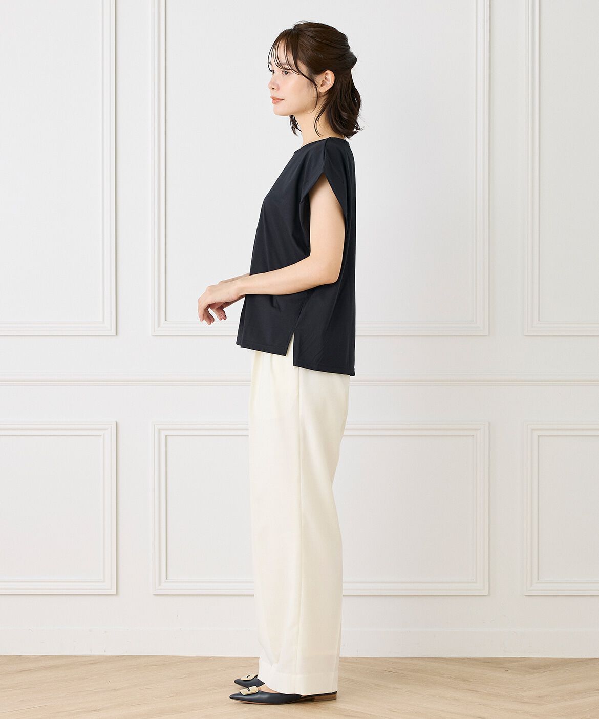 INED「《大きいサイズ》ショートスリーブコクーントップス」|Tシャツ・カットソー|