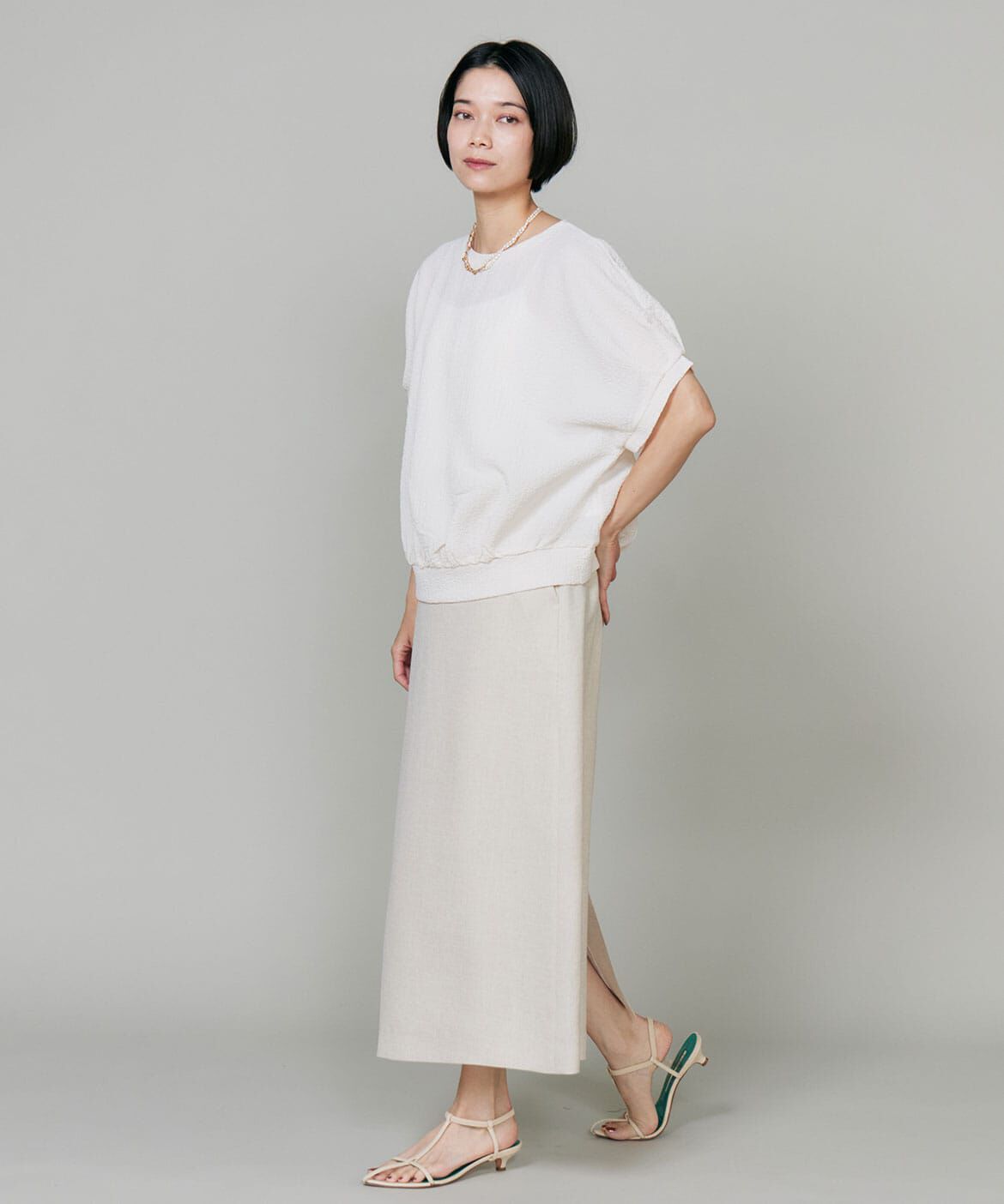 INED「麻調ストレートスカート」|タイト|