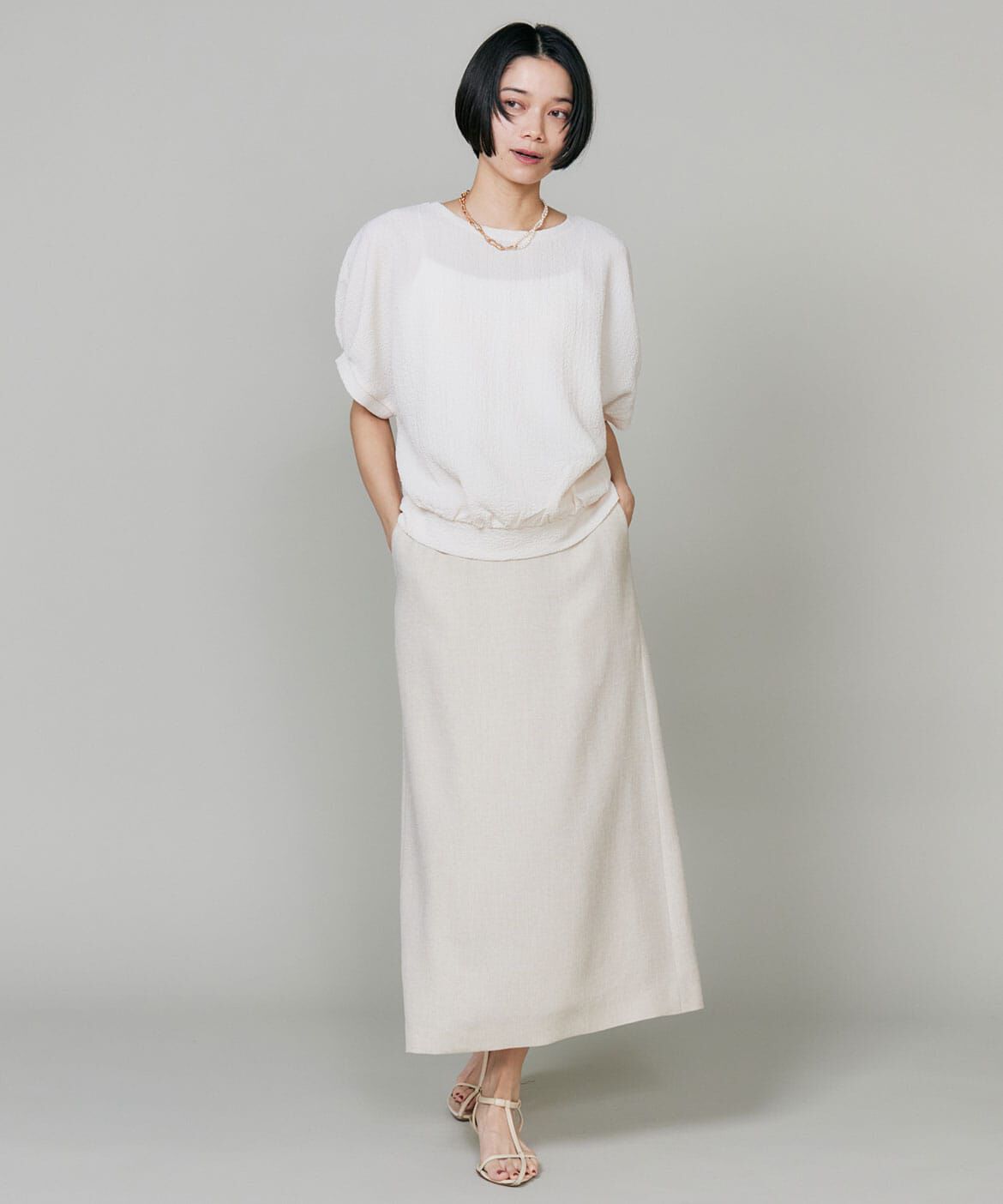 INED「麻調ストレートスカート」|タイト|
