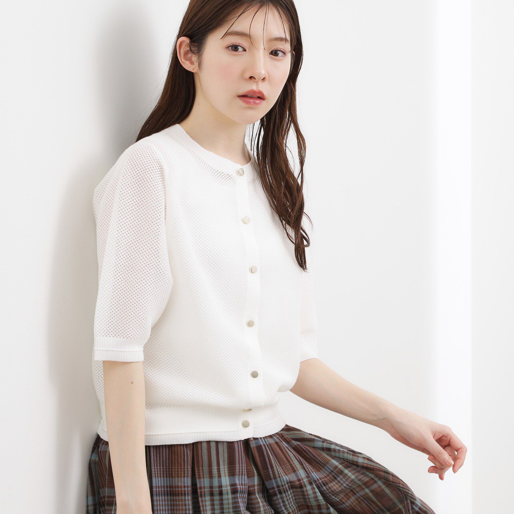 grove「【貴島明日香さん着用・洗える】透けない、大人のメッシュカーディガン」|カーディガン|