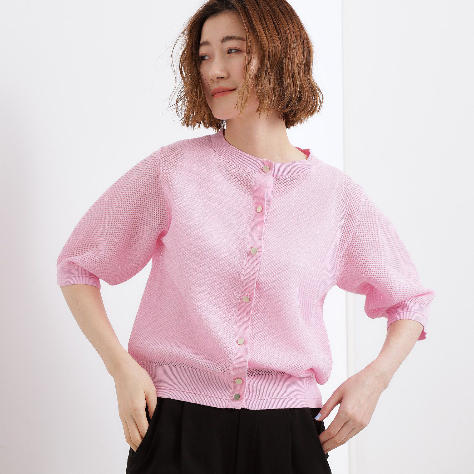 grove「【貴島明日香さん着用・洗える】透けない、大人のメッシュカーディガン」|カーディガン|