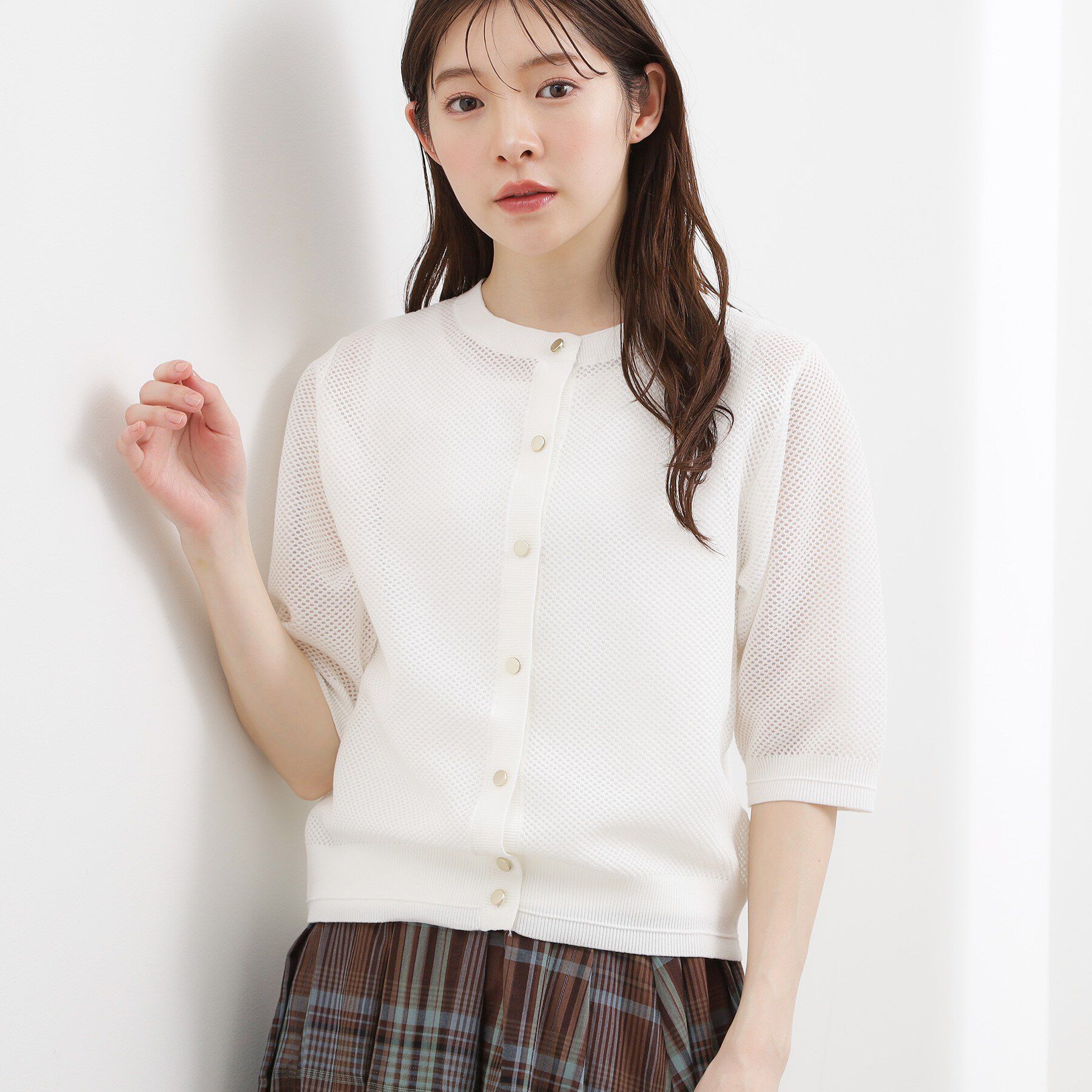 grove「【貴島明日香さん着用・洗える】透けない、大人のメッシュカーディガン」|カーディガン|