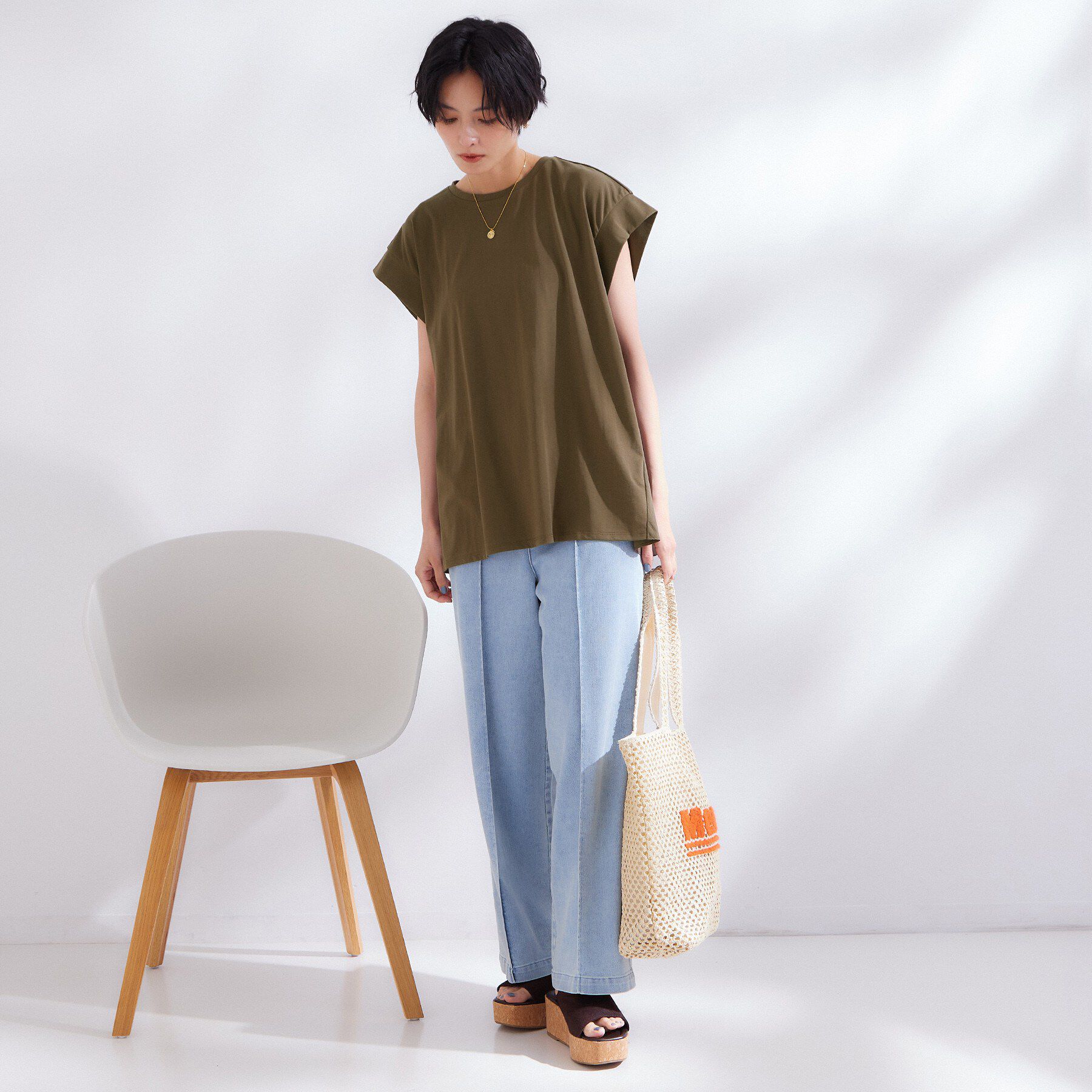 OPAQUE.CLIP「【接触冷感】バックフレアドッキングカットソー《洗濯機OK》」|Tシャツ・カットソー|