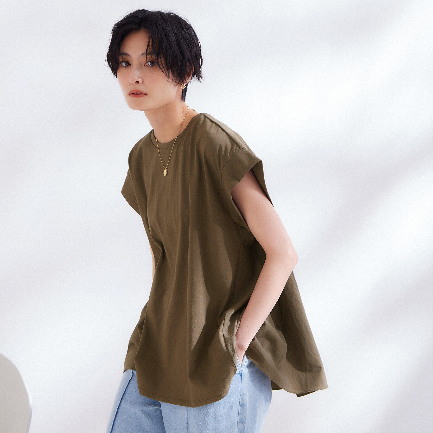 OPAQUE.CLIP「【接触冷感】バックフレアドッキングカットソー《洗濯機OK》」|Tシャツ・カットソー|