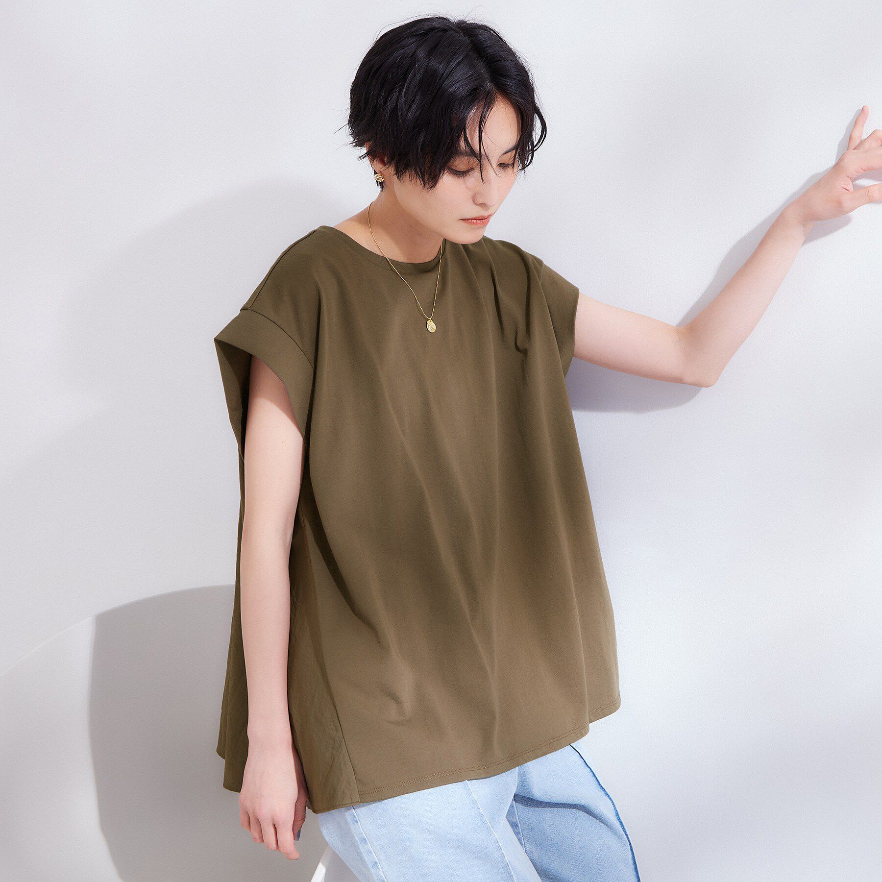 OPAQUE.CLIP「【接触冷感】バックフレアドッキングカットソー《洗濯機OK》」|Tシャツ・カットソー|モカブラウン(042