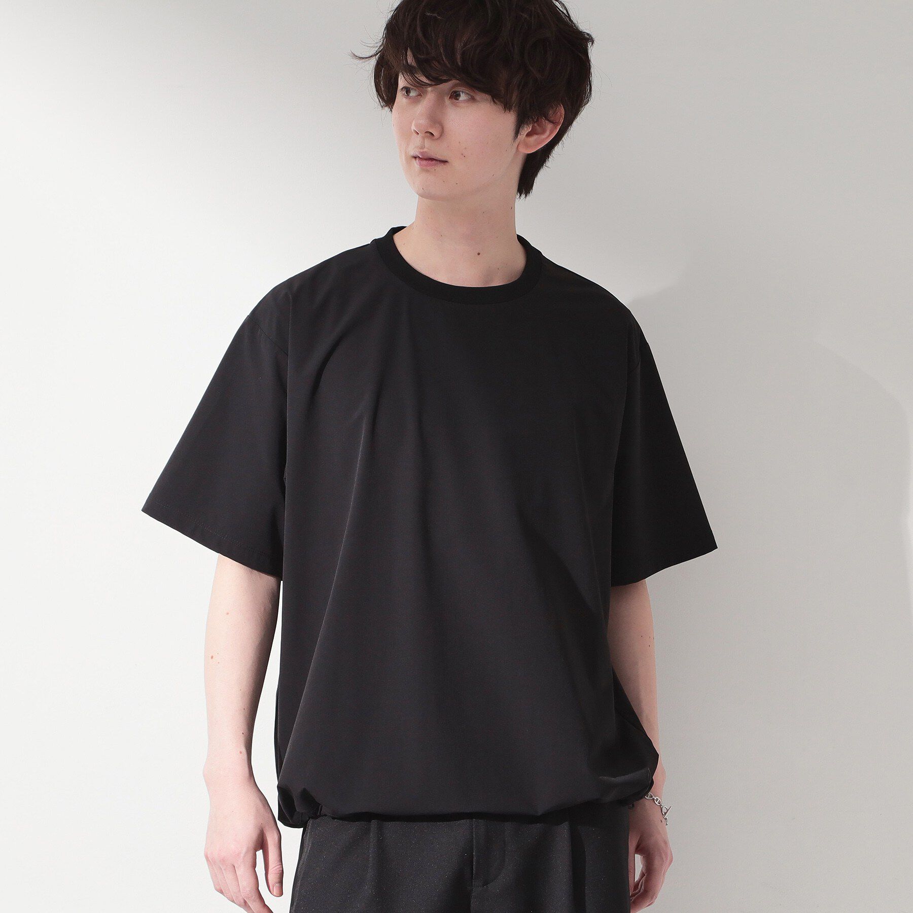 THE SHOP TK「【KURO】 ポリバレント ドローコード付き 半袖Tシャツ 接触冷感/UVカット/洗濯機OK」|Tシャツ・カットソー|