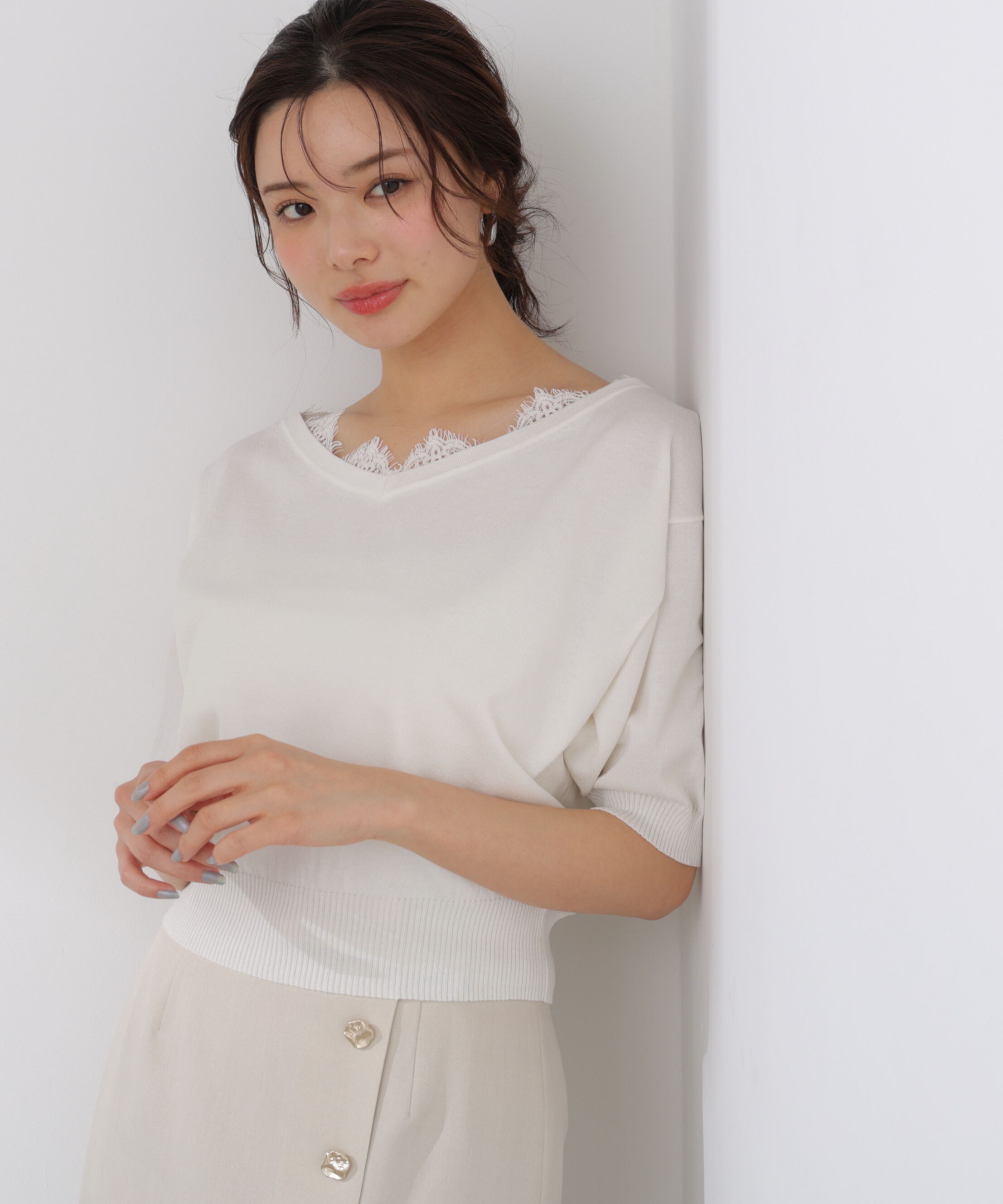 PROPORTION BODY DRESSING「レース付き短丈ニット 26SS」|ニット・セーター|