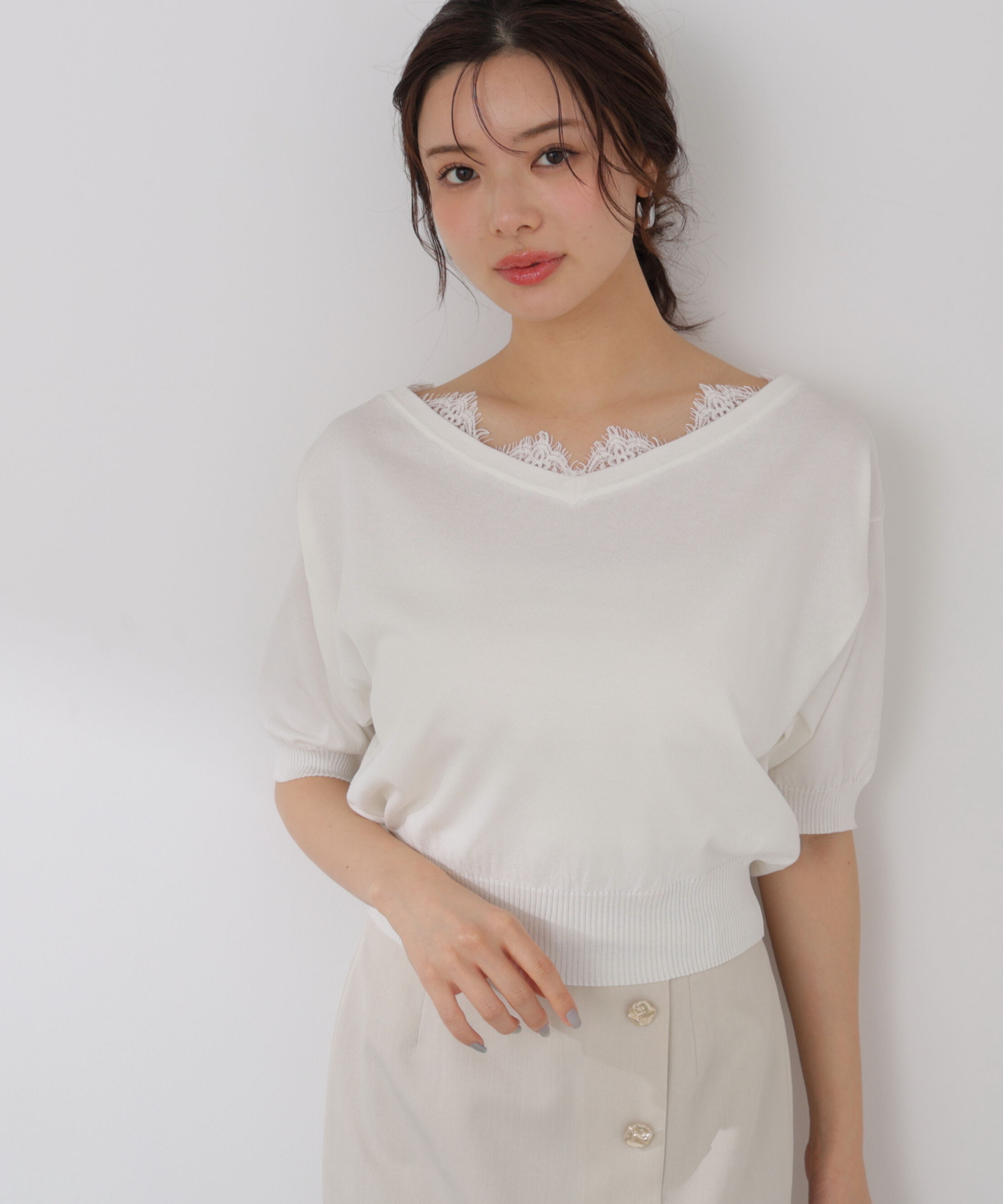 PROPORTION BODY DRESSING「レース付き短丈ニット 26SS」|ニット・セーター|