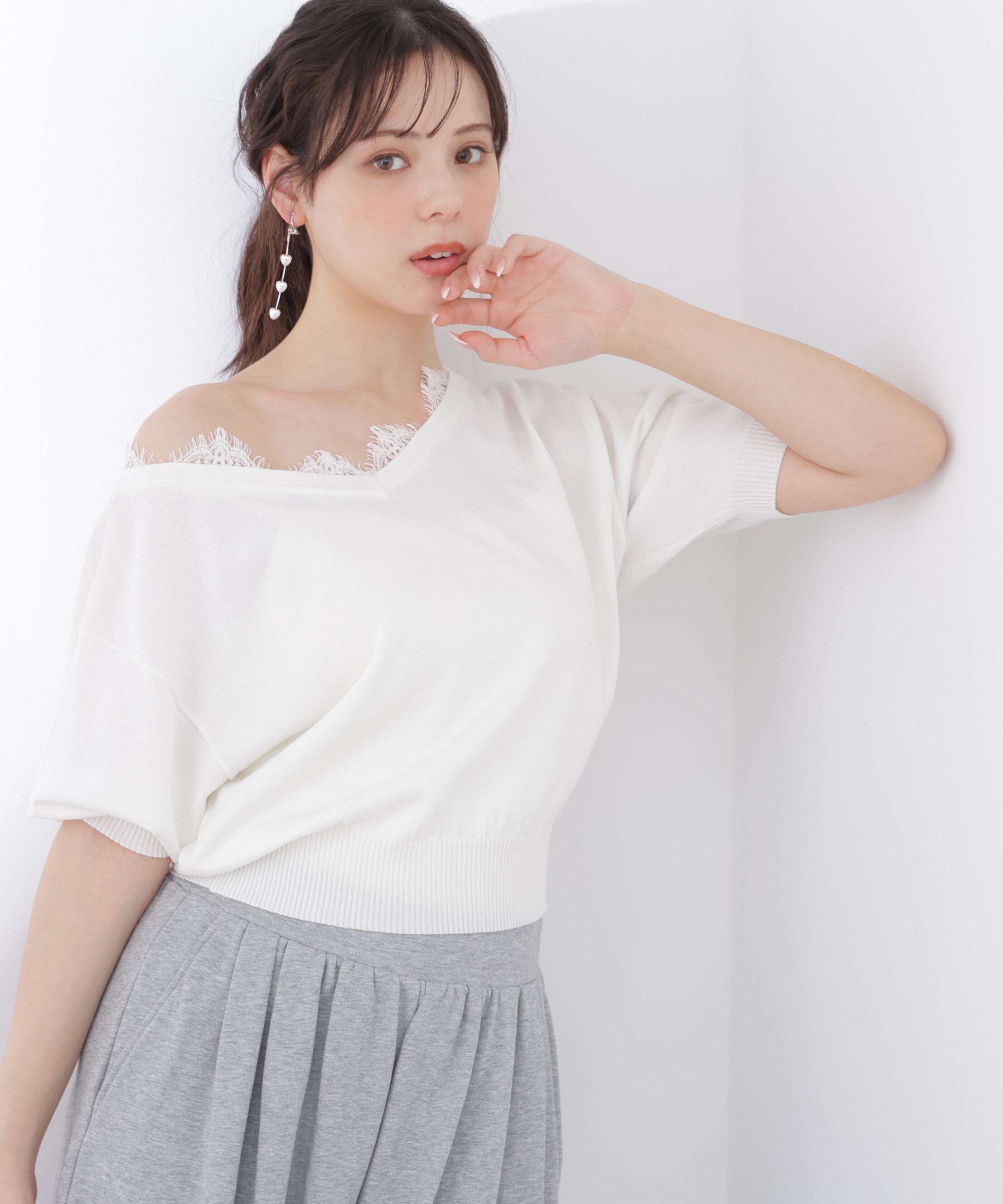 PROPORTION BODY DRESSING「レース付き短丈ニット 26SS」|ニット・セーター|