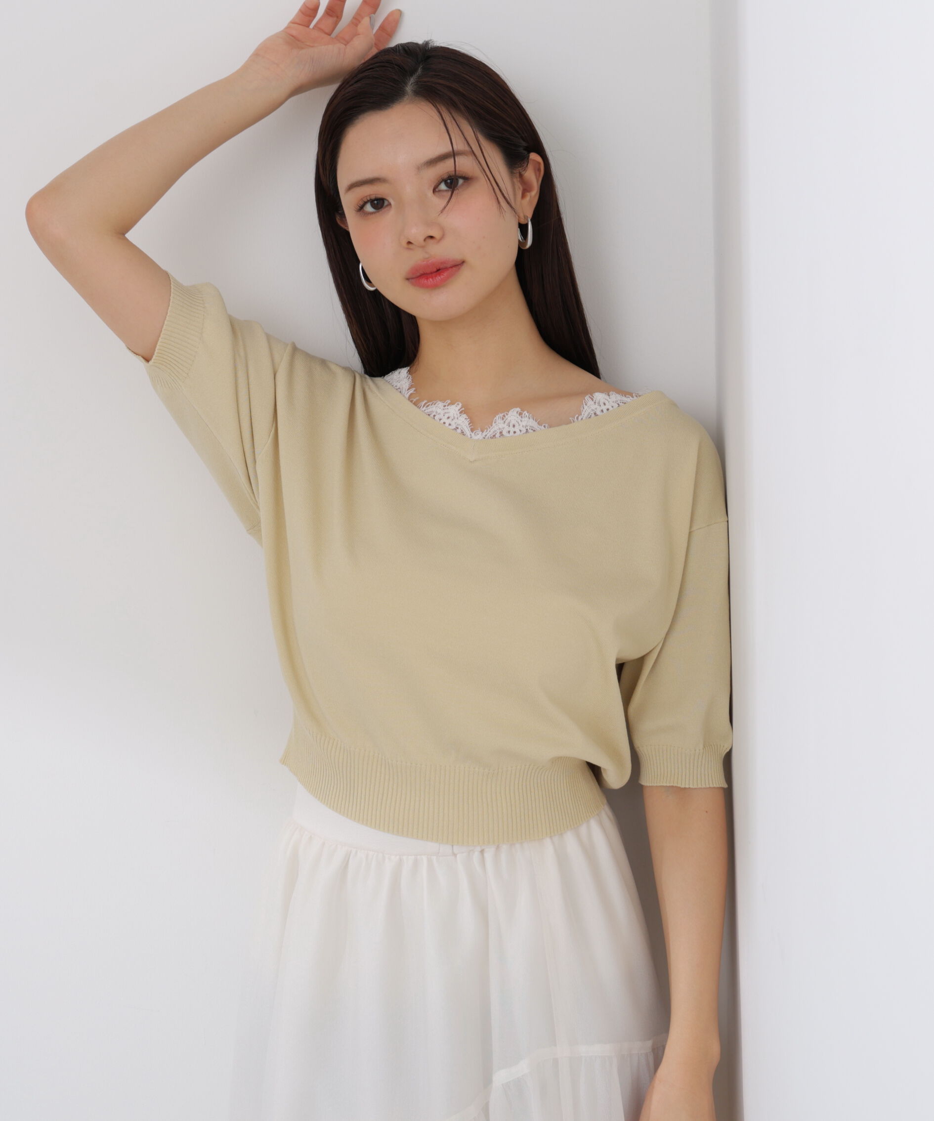 PROPORTION BODY DRESSING「レース付き短丈ニット 26SS」|ニット・セーター|