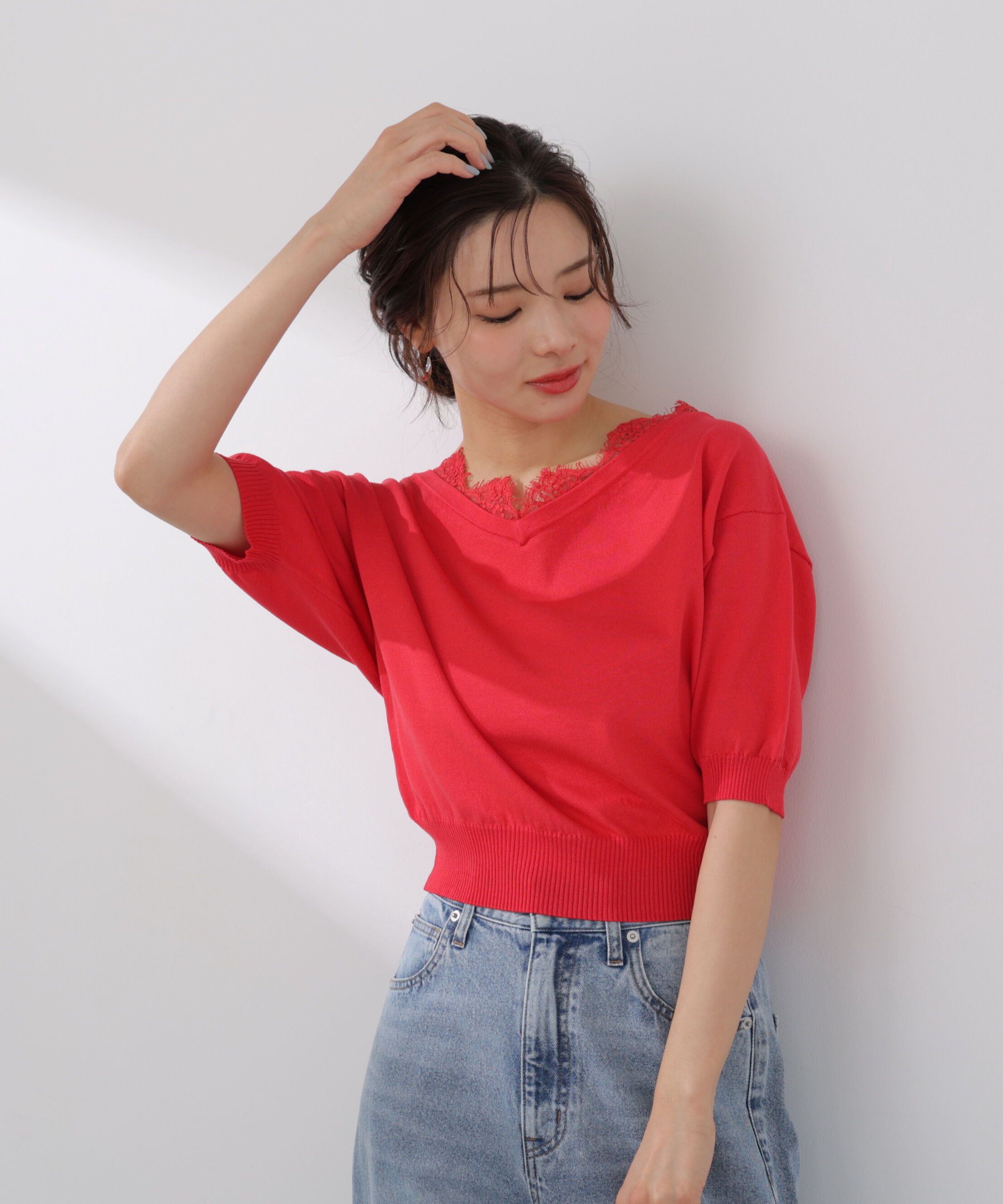 PROPORTION BODY DRESSING「レース付き短丈ニット 26SS」|ニット・セーター|