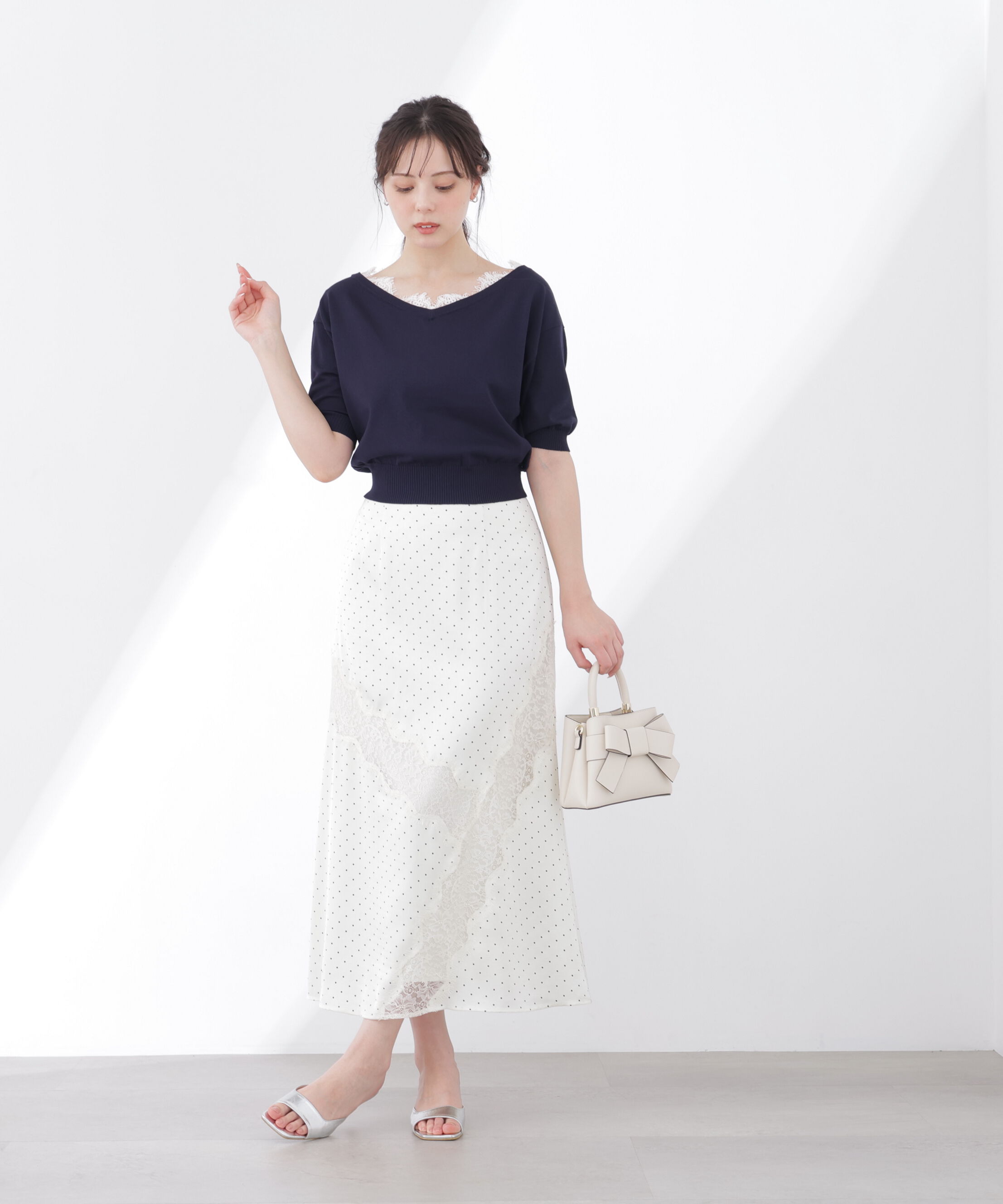 PROPORTION BODY DRESSING「レース付き短丈ニット 26SS」|ニット・セーター|