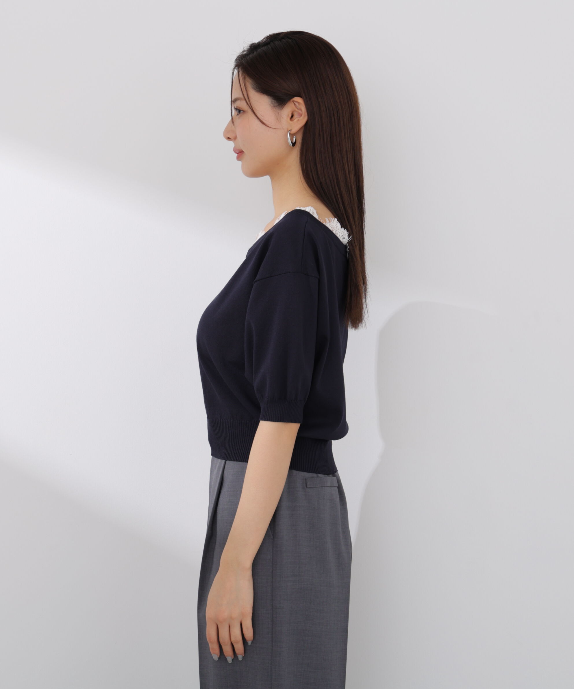 PROPORTION BODY DRESSING「レース付き短丈ニット 26SS」|ニット・セーター|