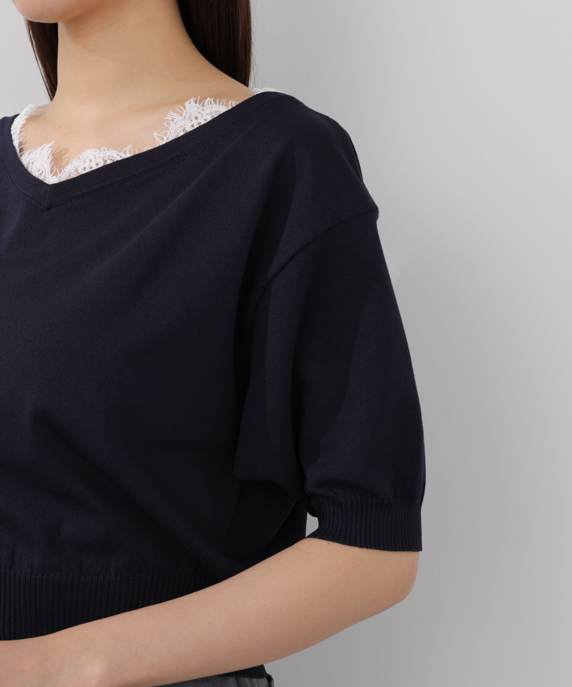 PROPORTION BODY DRESSING「レース付き短丈ニット 26SS」|ニット・セーター|