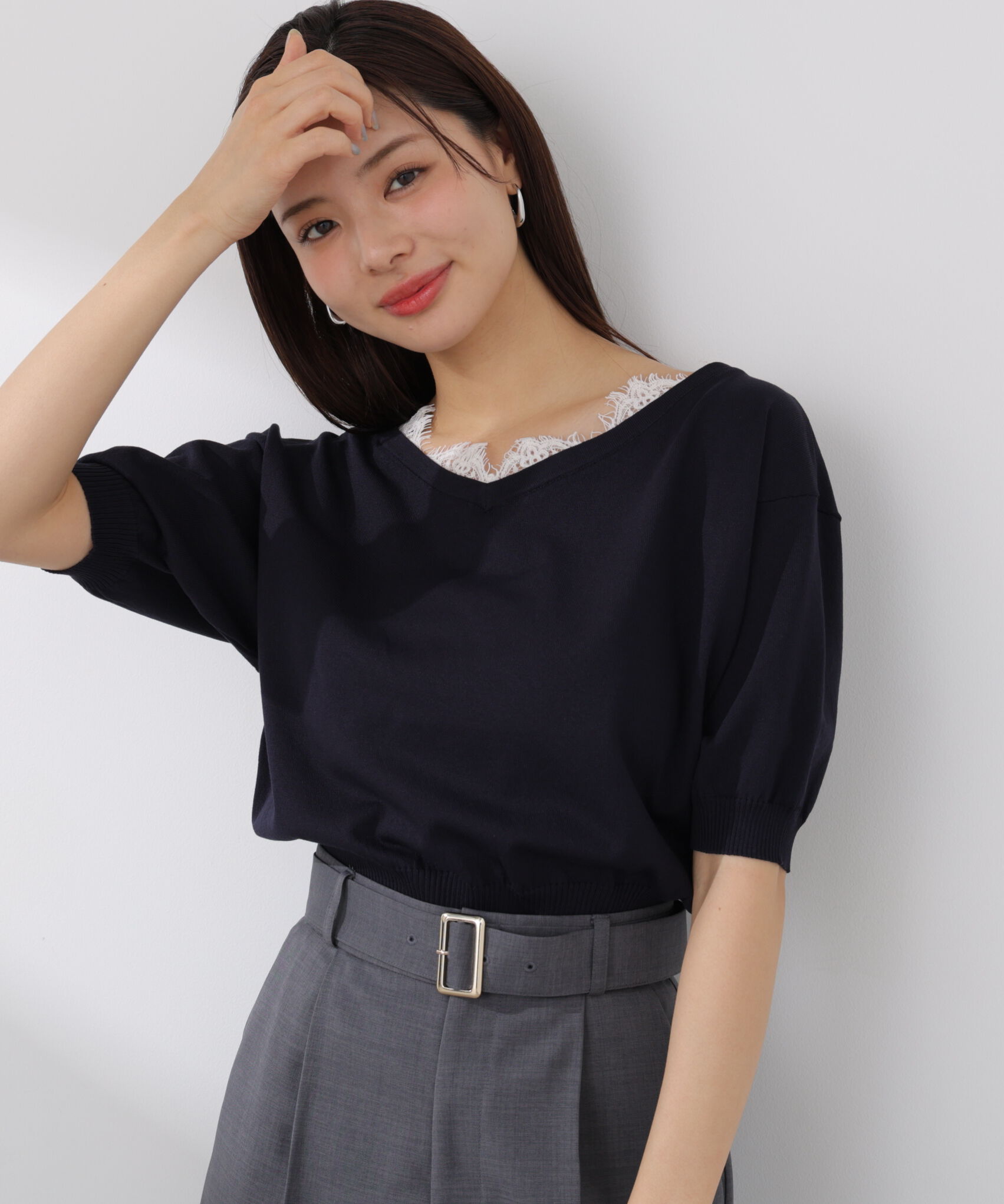 PROPORTION BODY DRESSING「レース付き短丈ニット 26SS」|ニット・セーター|