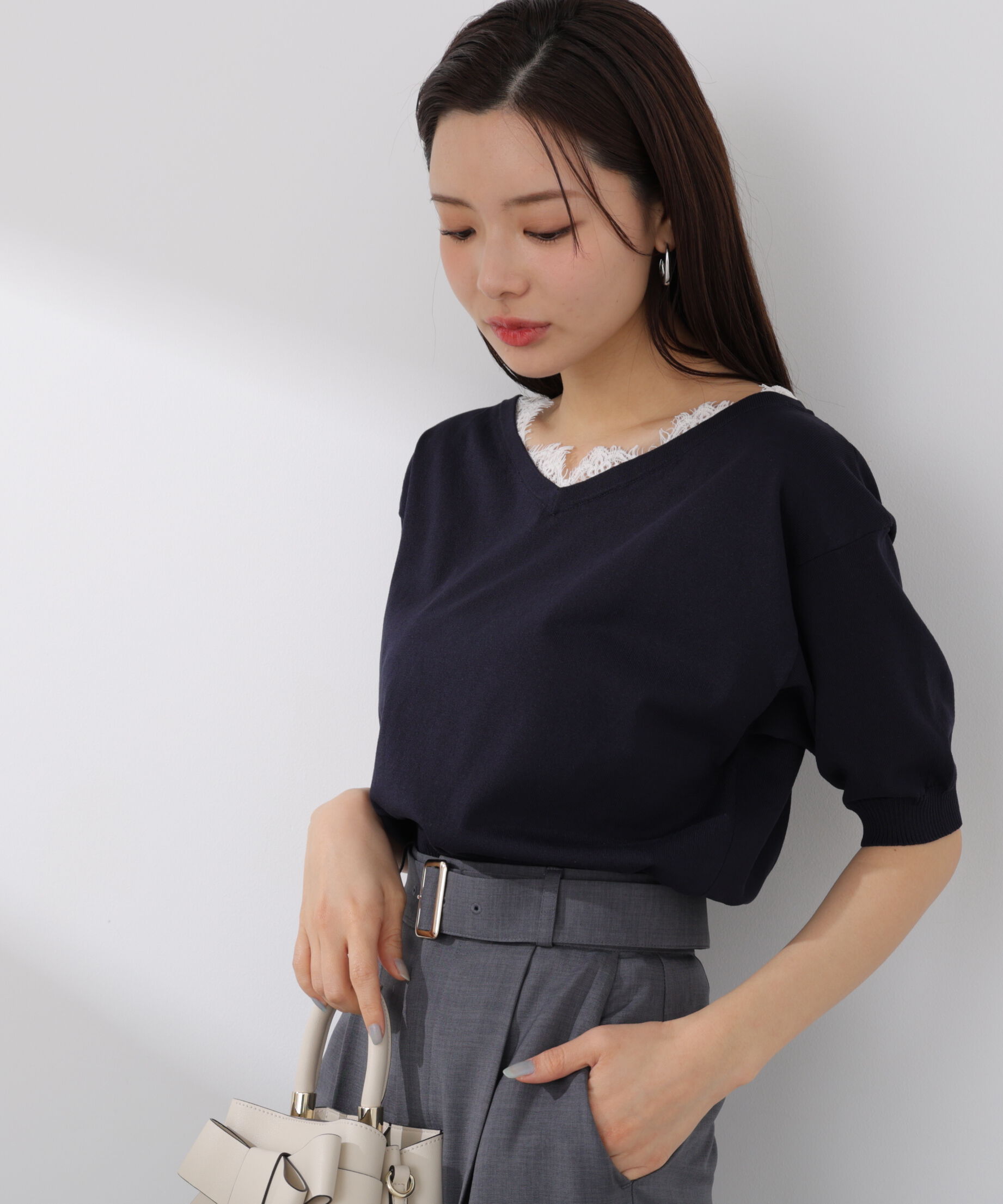 PROPORTION BODY DRESSING「レース付き短丈ニット 26SS」|ニット・セーター|
