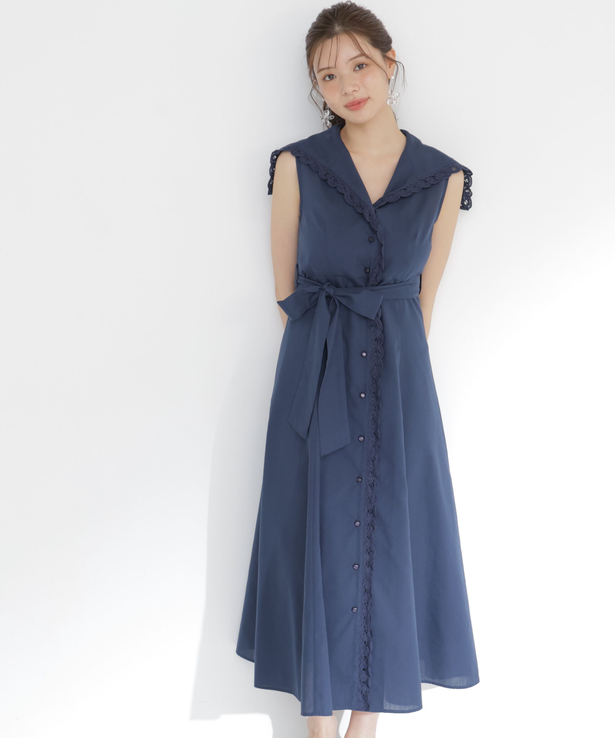 PROPORTION BODY DRESSING「＜中川紅葉さん着用＞セーラーカラーレーストリムワンピース」|ワンピース|