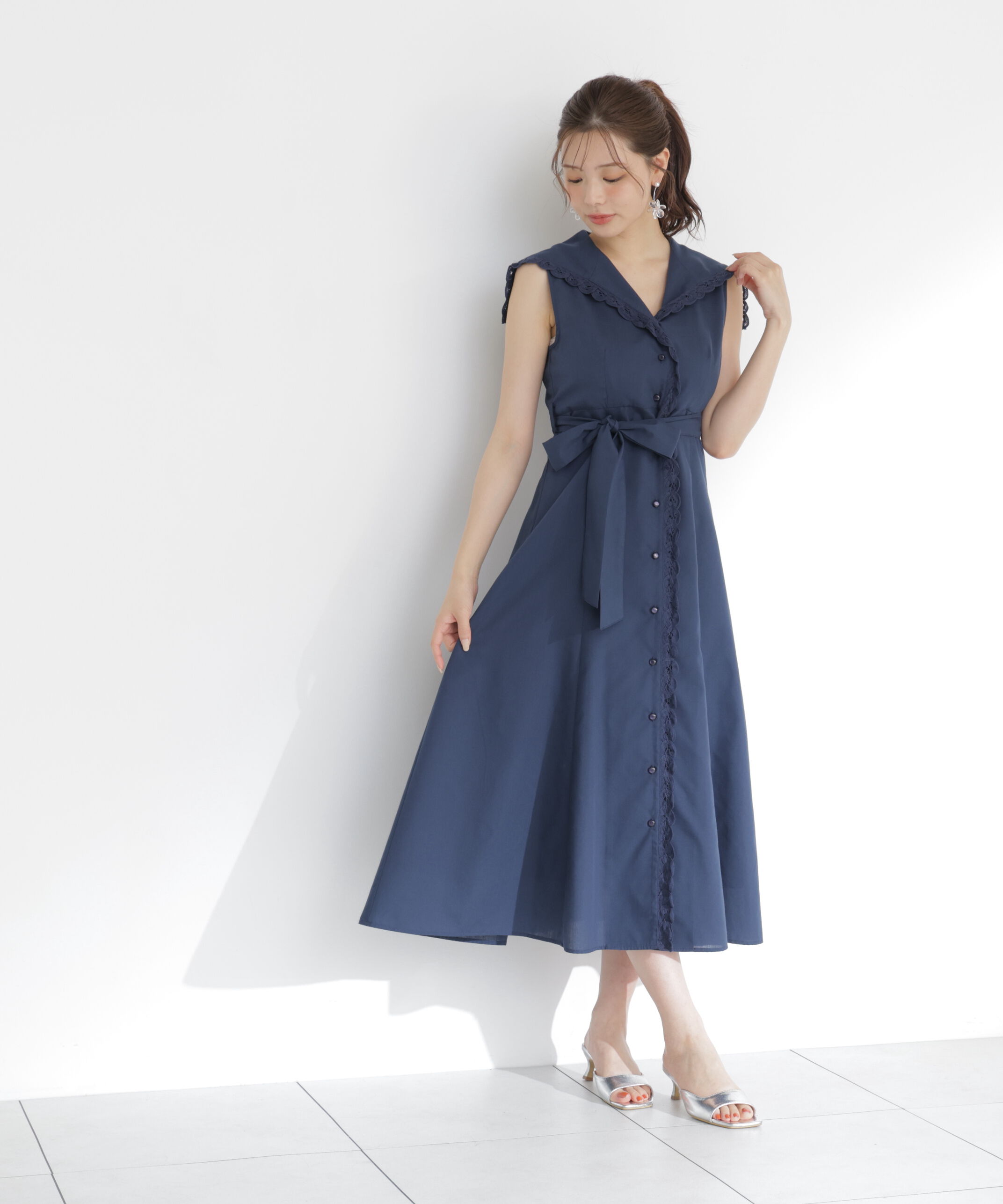 PROPORTION BODY DRESSING「＜中川紅葉さん着用＞セーラーカラーレーストリムワンピース」|ワンピース|