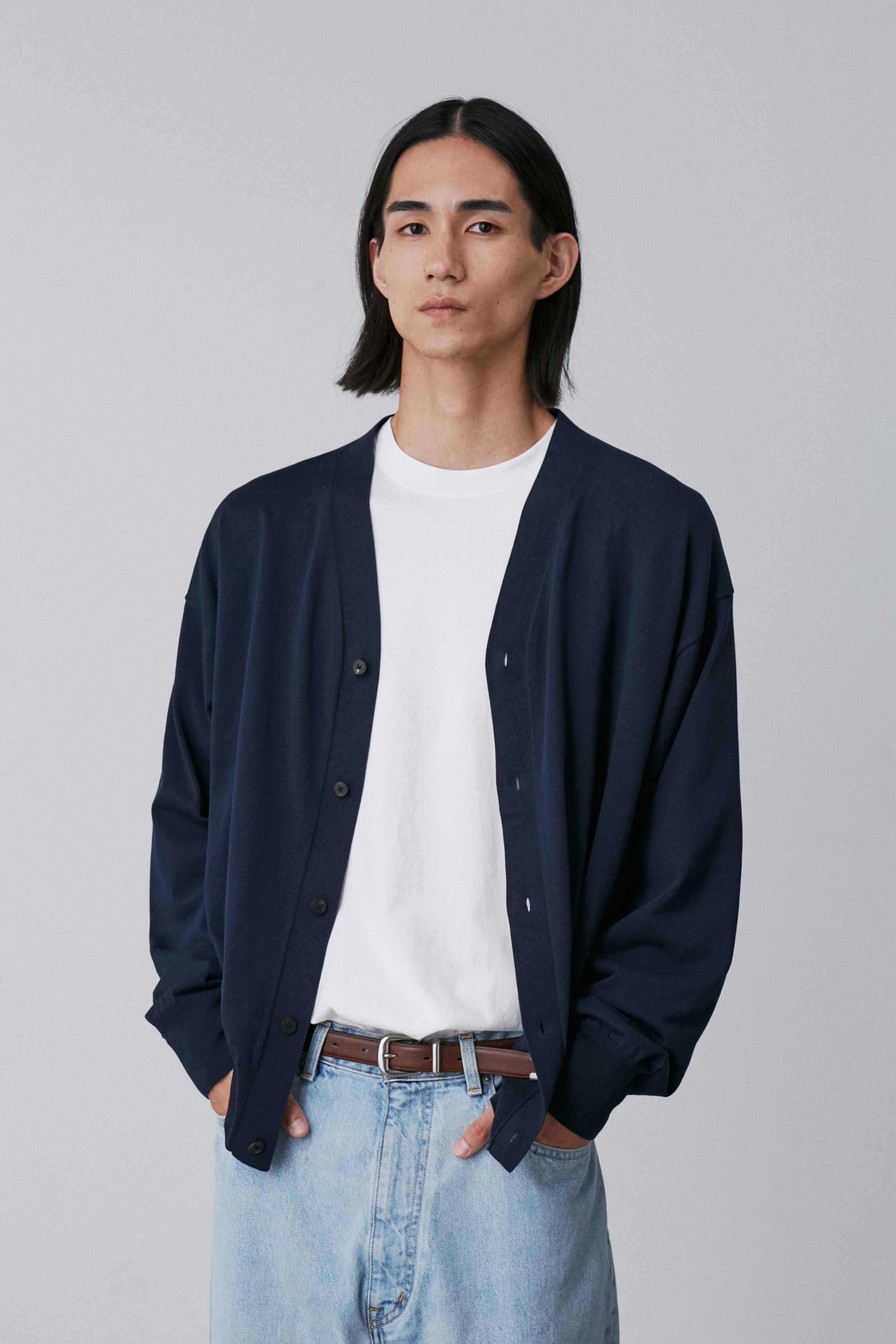 YLEVE 「YLEVE / GAS SINGEING COTTON KNIT CARDIGAN」|ニット・セーター|ネイビー