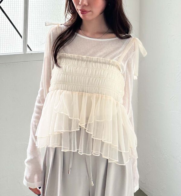 archives「チュールペプラムキャミ&times;リブＴＯＰＳ　ＳＥＴ」|カーディガン|OFF WHITE