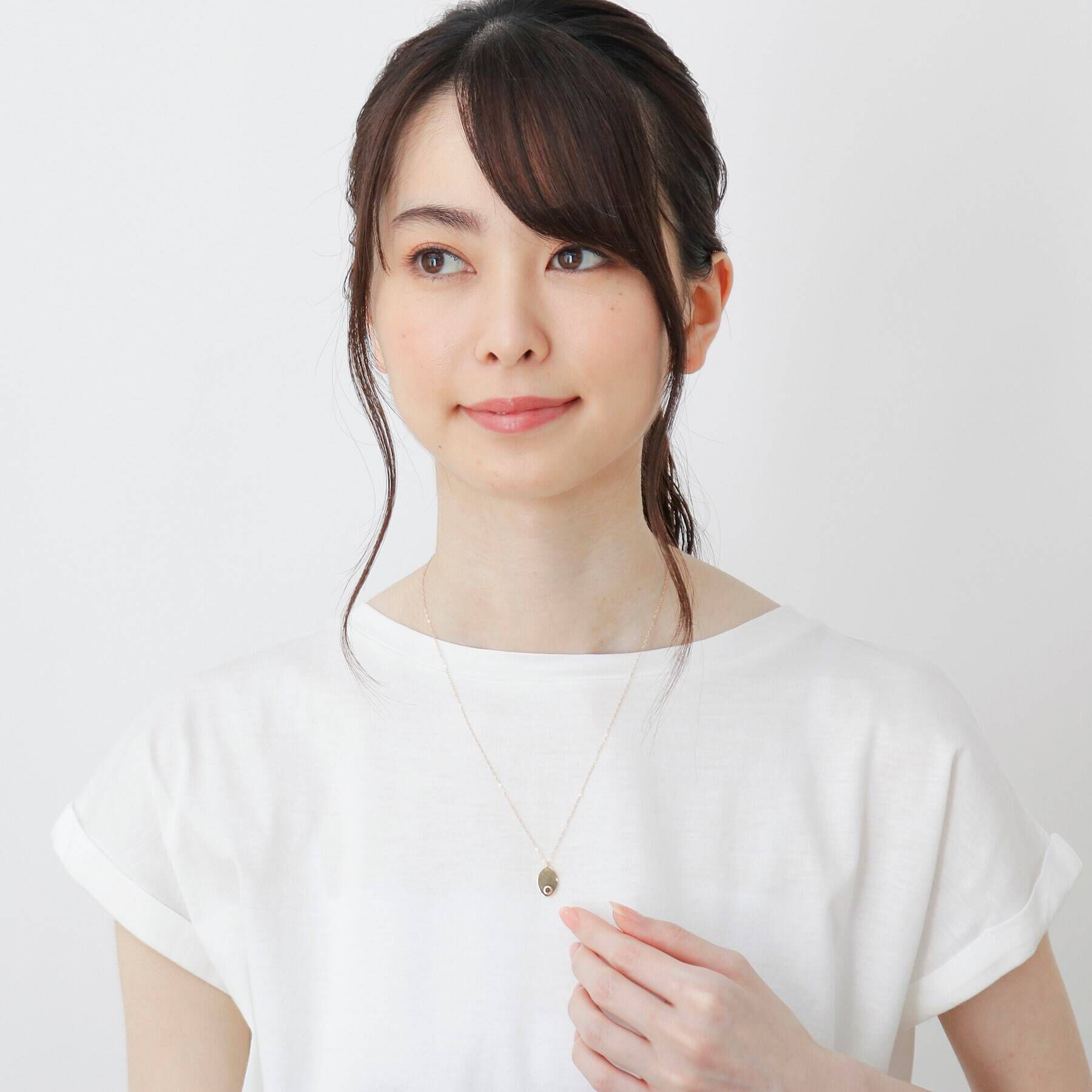 COCOSHNIK「カラーストーン（スモーキークォーツ）オーバルプレート　ネックレス」|ネックレス|