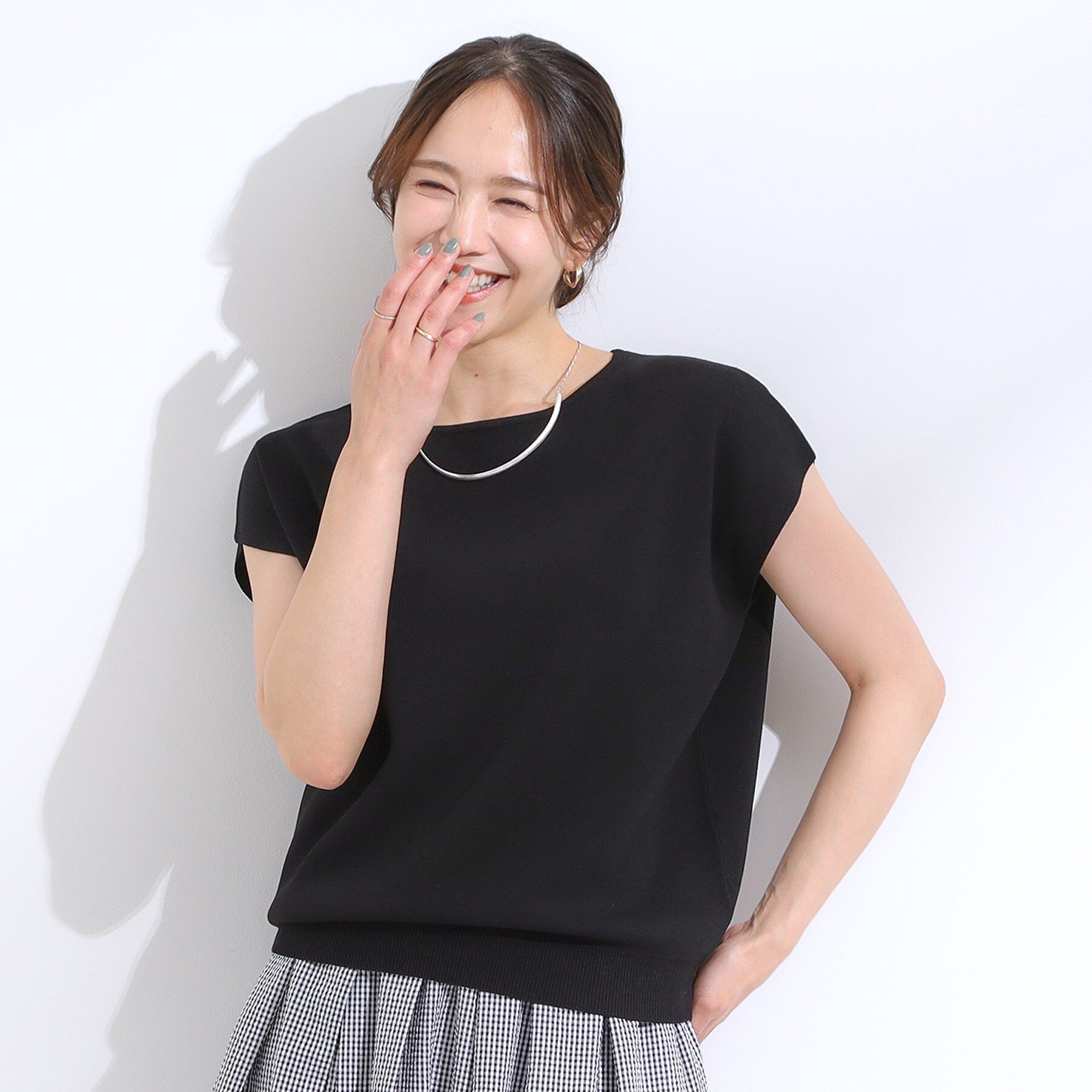 SHOO･LA･RUE「【洗える/S-LL/ひんやり】さらりと好印象　総針フレンチスリーブニット」|ニット・セーター|