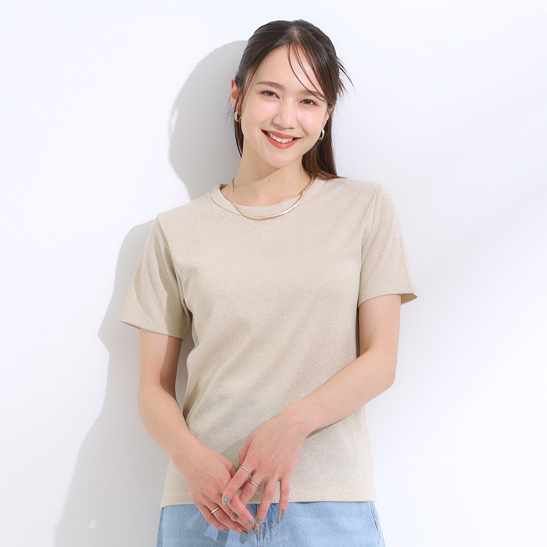 SHOO･LA･RUE「【S-LL】大人のラメ感 テレコ半袖トップス」|Tシャツ・カットソー|
