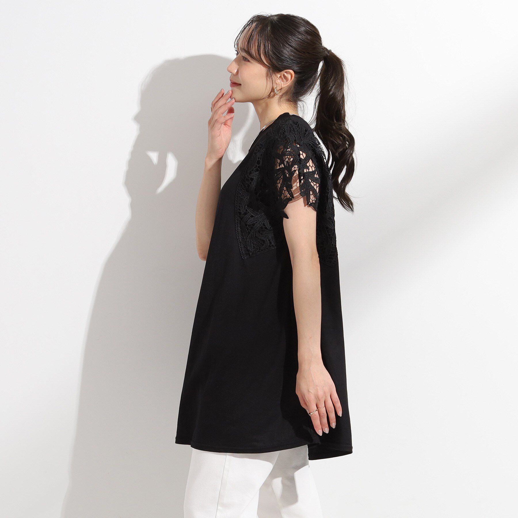 SHOO･LA･RUE「【S-LL】上品華やか お袖レースチュニックトップス」|チュニック|