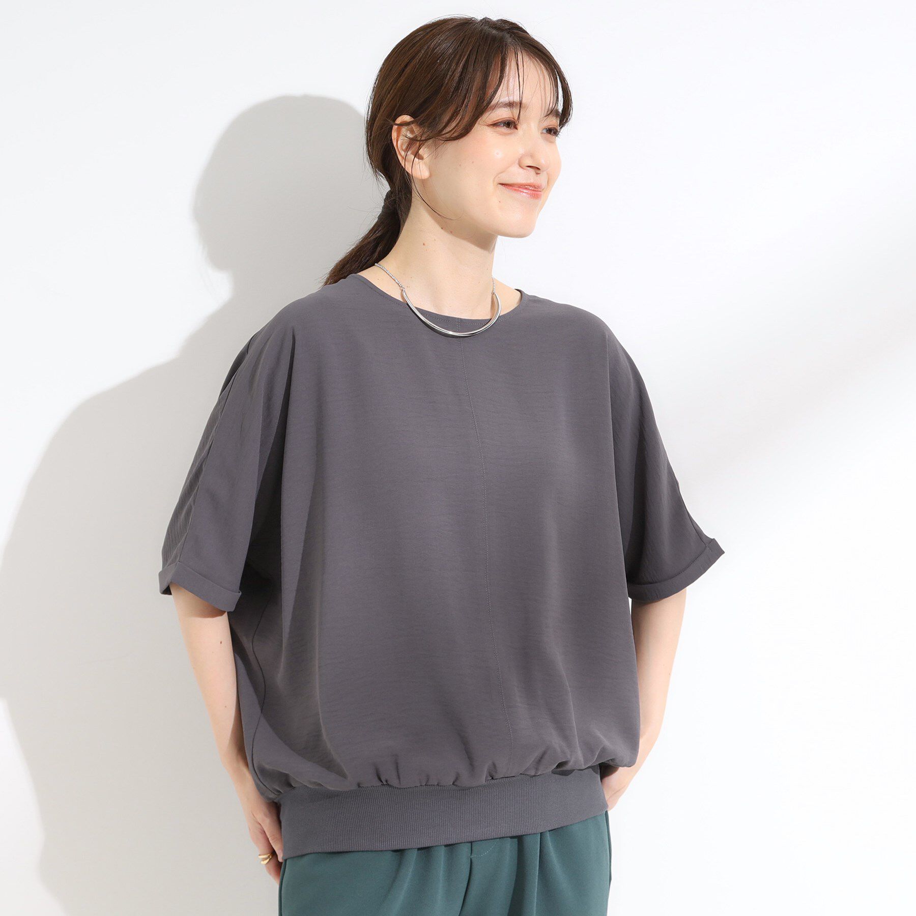 SHOO･LA･RUE「【洗濯後しわになりにくい】さらっとタッチの 5分袖ドルマンブラウス」|シャツ・ブラウス|