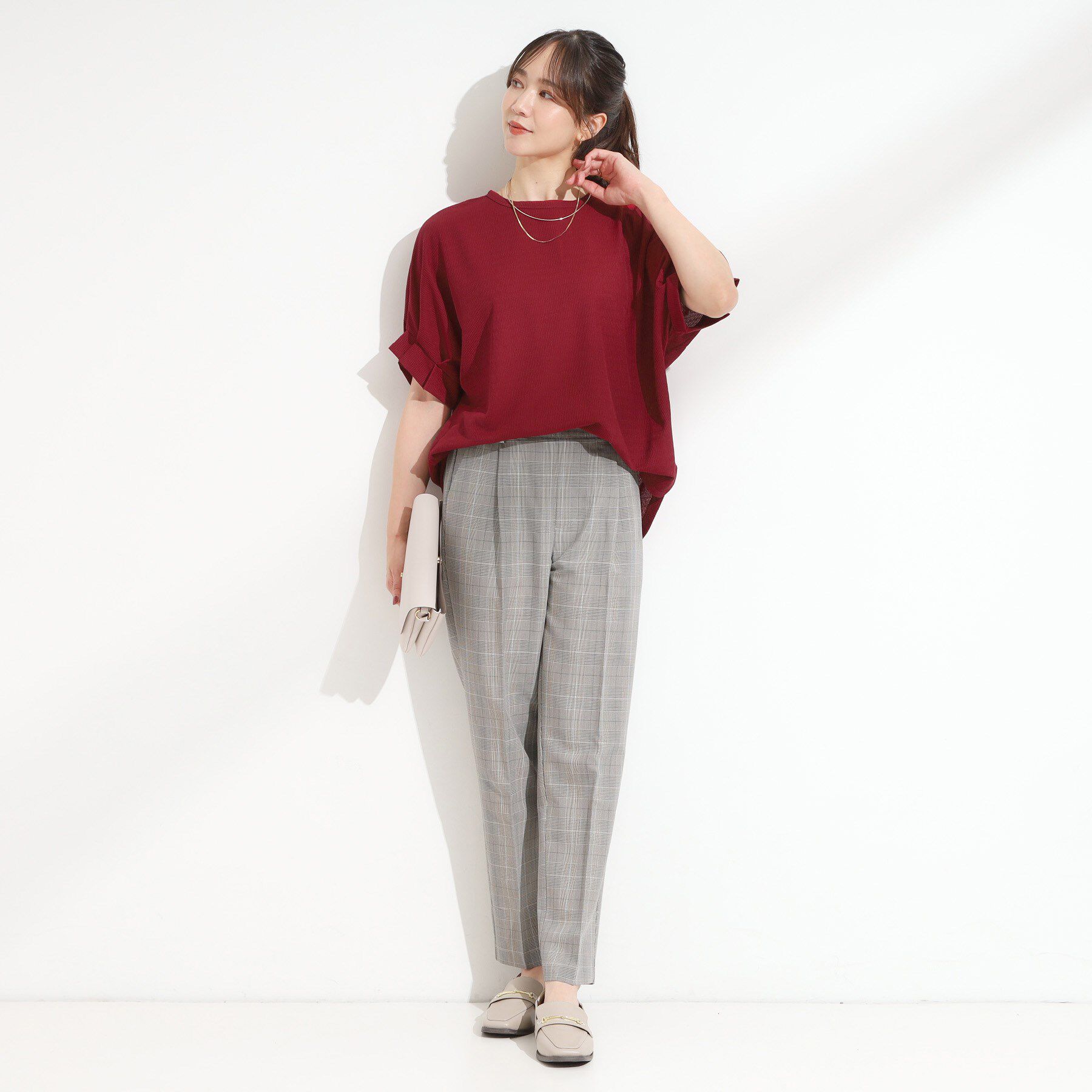 SHOO･LA･RUE「【洗える】お袖のタックがアクセント インせず着られる さらさらドルマントップス」|Tシャツ・カットソー|