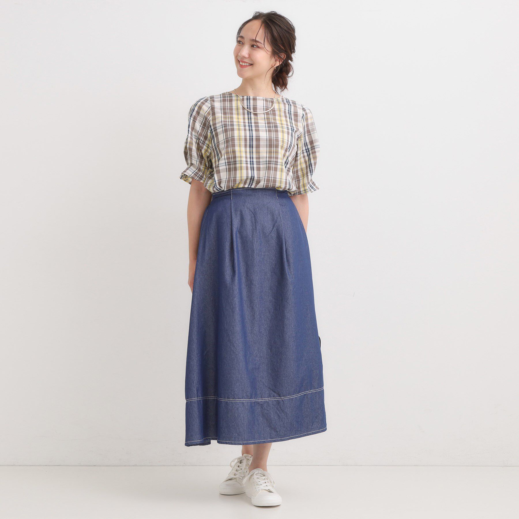 SHOO･LA･RUE「【S-LL/5分袖】お袖タックできれいに魅せる 大人のチェックブラウス」|シャツ・ブラウス|
