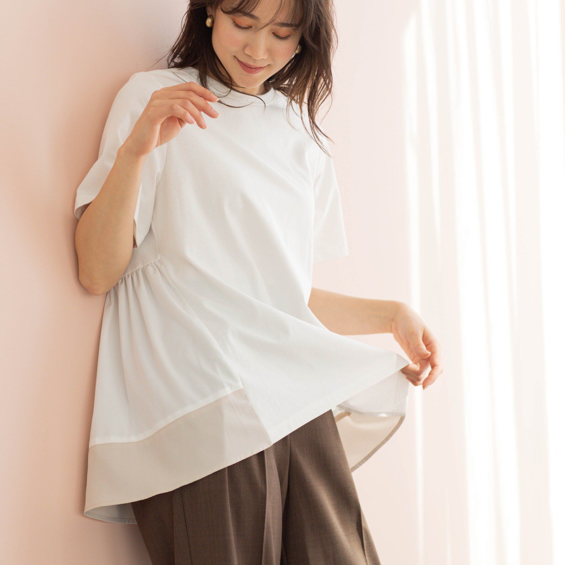 SHOO･LA･RUE「バックギャザーペプラムTシャツ」|Tシャツ・カットソー|