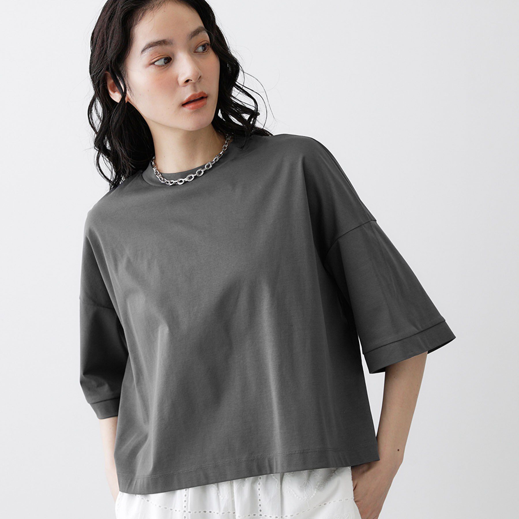 Dessin「【体型カバー】美光沢カットソーボクシーシルエット」|Tシャツ・カットソー|