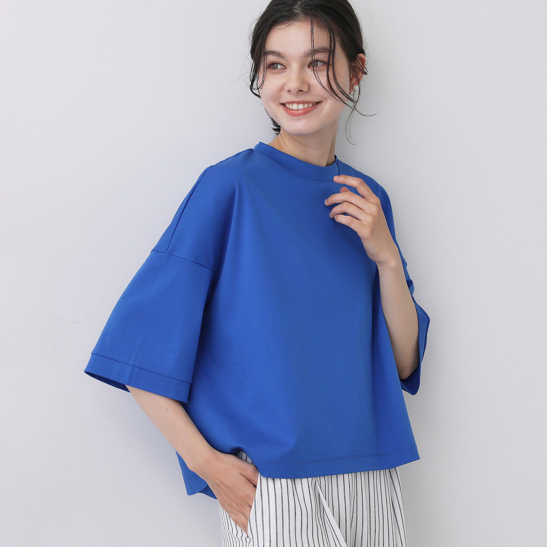 Dessin「【体型カバー】美光沢カットソーボクシーシルエット」|Tシャツ・カットソー|ブルー(092)