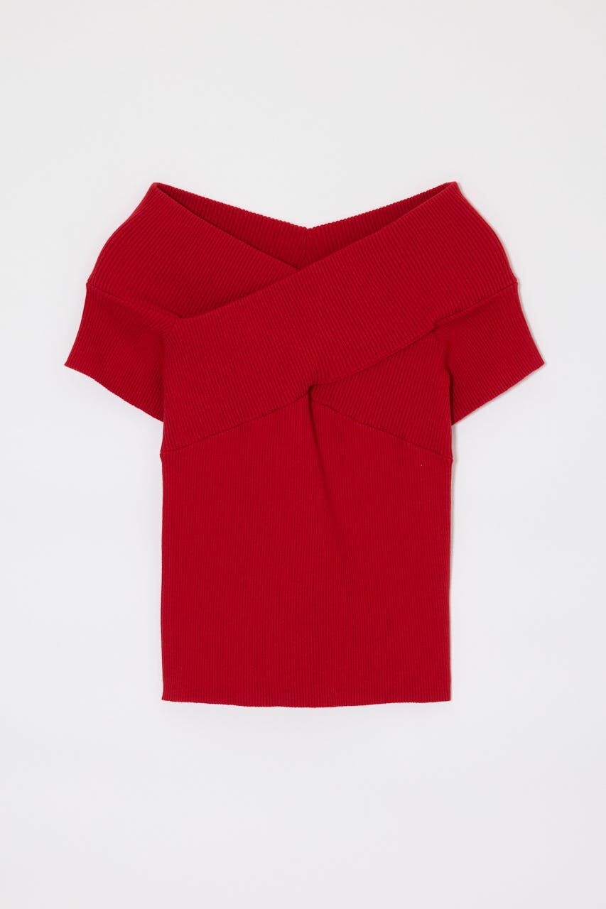 MOUSSY「CROSS OFF SHOULDER トップス」|ニット・セーター|RED