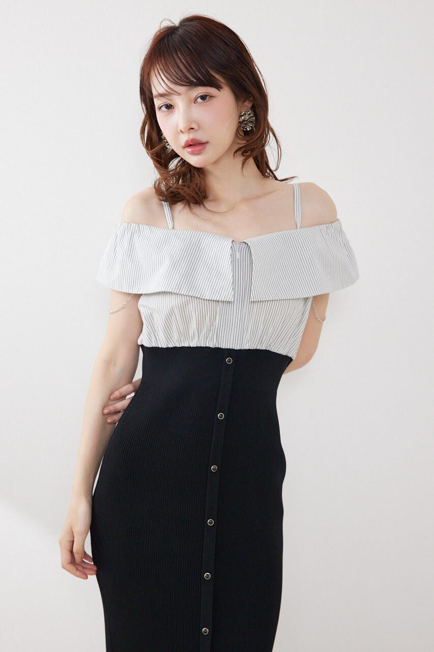 rienda「2WAYフロントジップビッグカラータイトニットワンピース」|ワンピース|