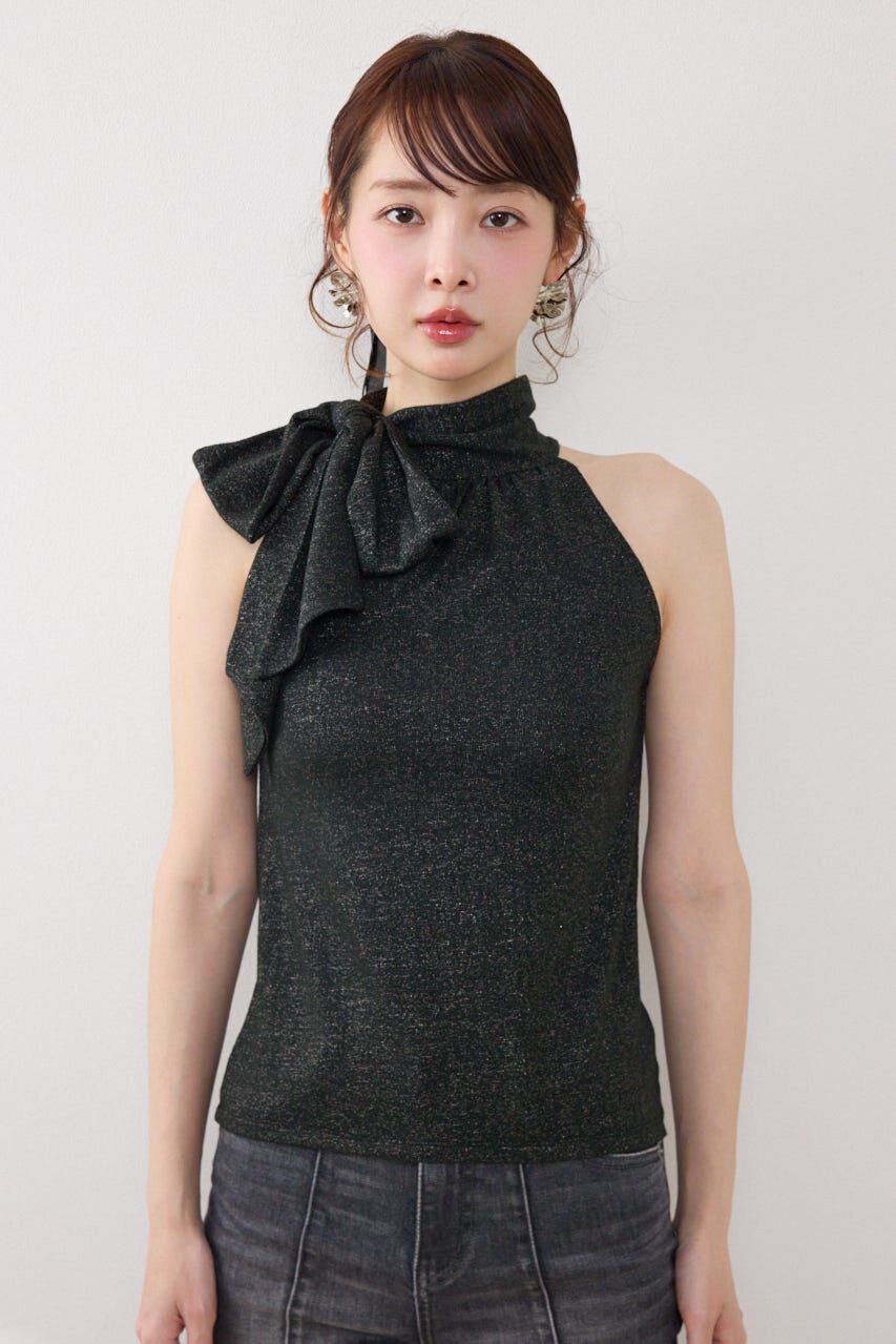 rienda「ラメフライスリボンネックトップス」|Tシャツ・カットソー|