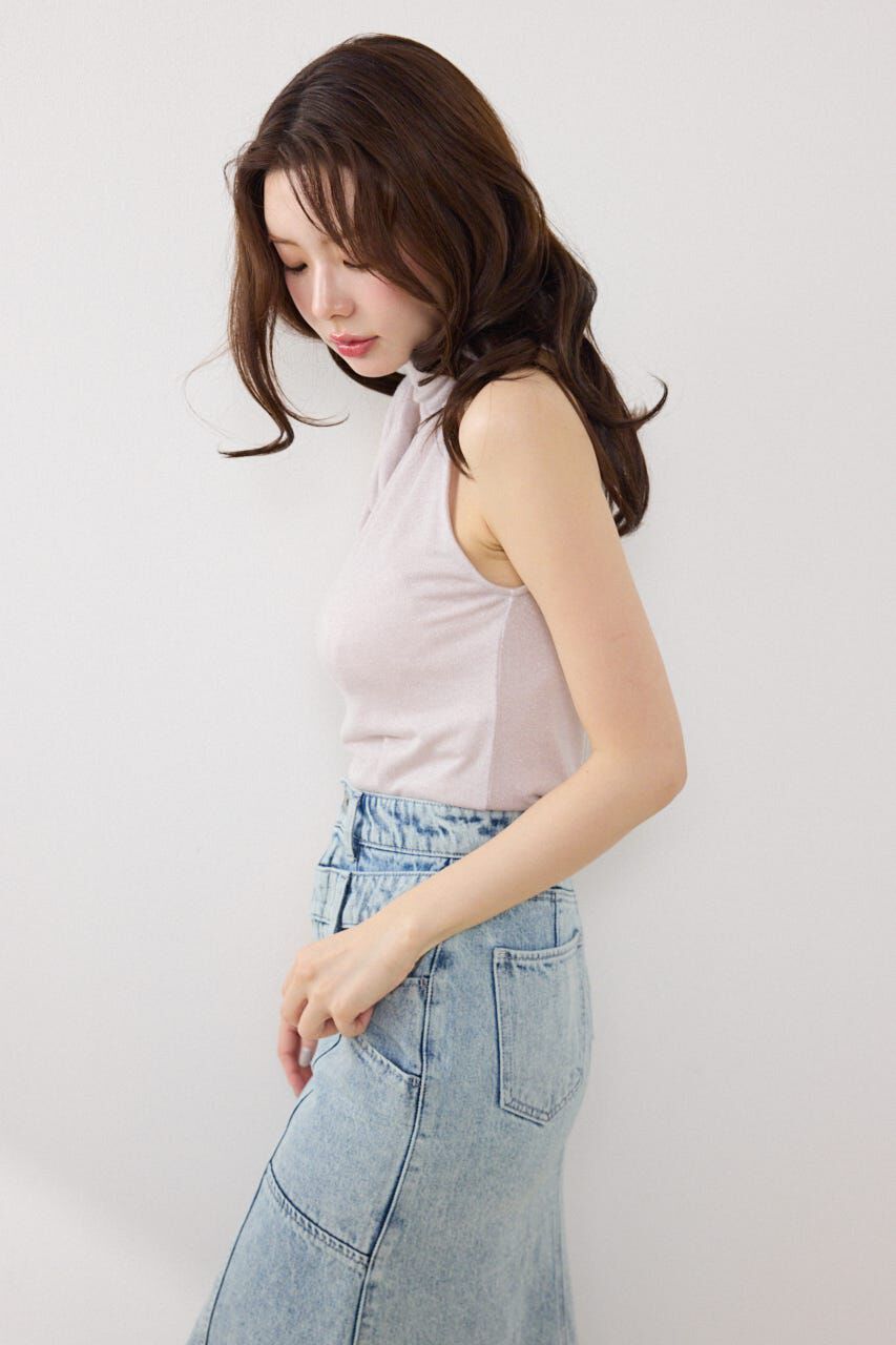 rienda「ラメフライスリボンネックトップス」|Tシャツ・カットソー|
