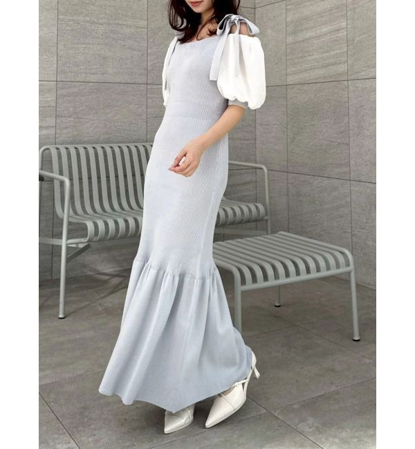 dazzlin「【WEB限定】シフォンスリーブリブニットワンピース」|ワンピース|ブルー